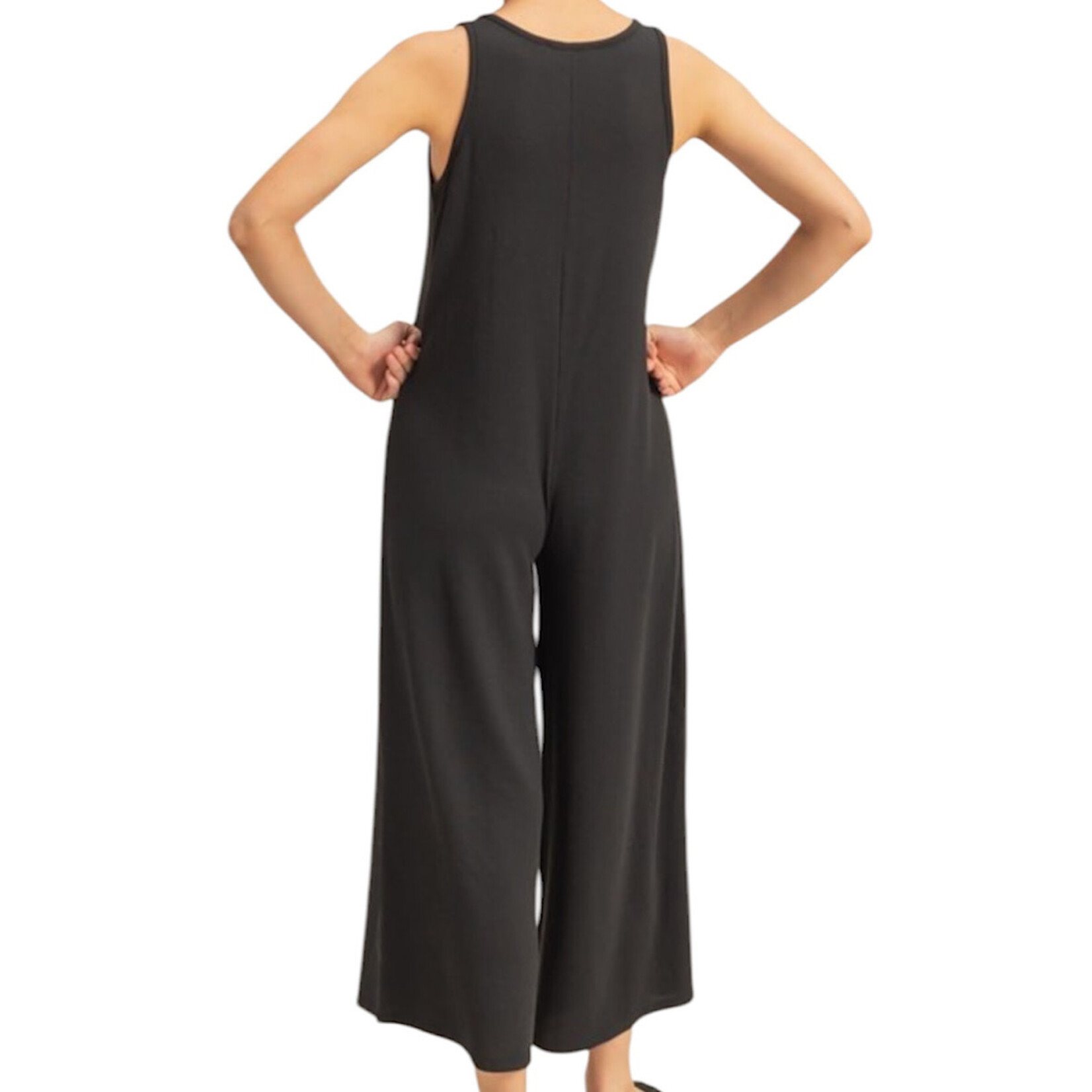 Black V-Neck Sleeveless Wide Leg Jumpsuit