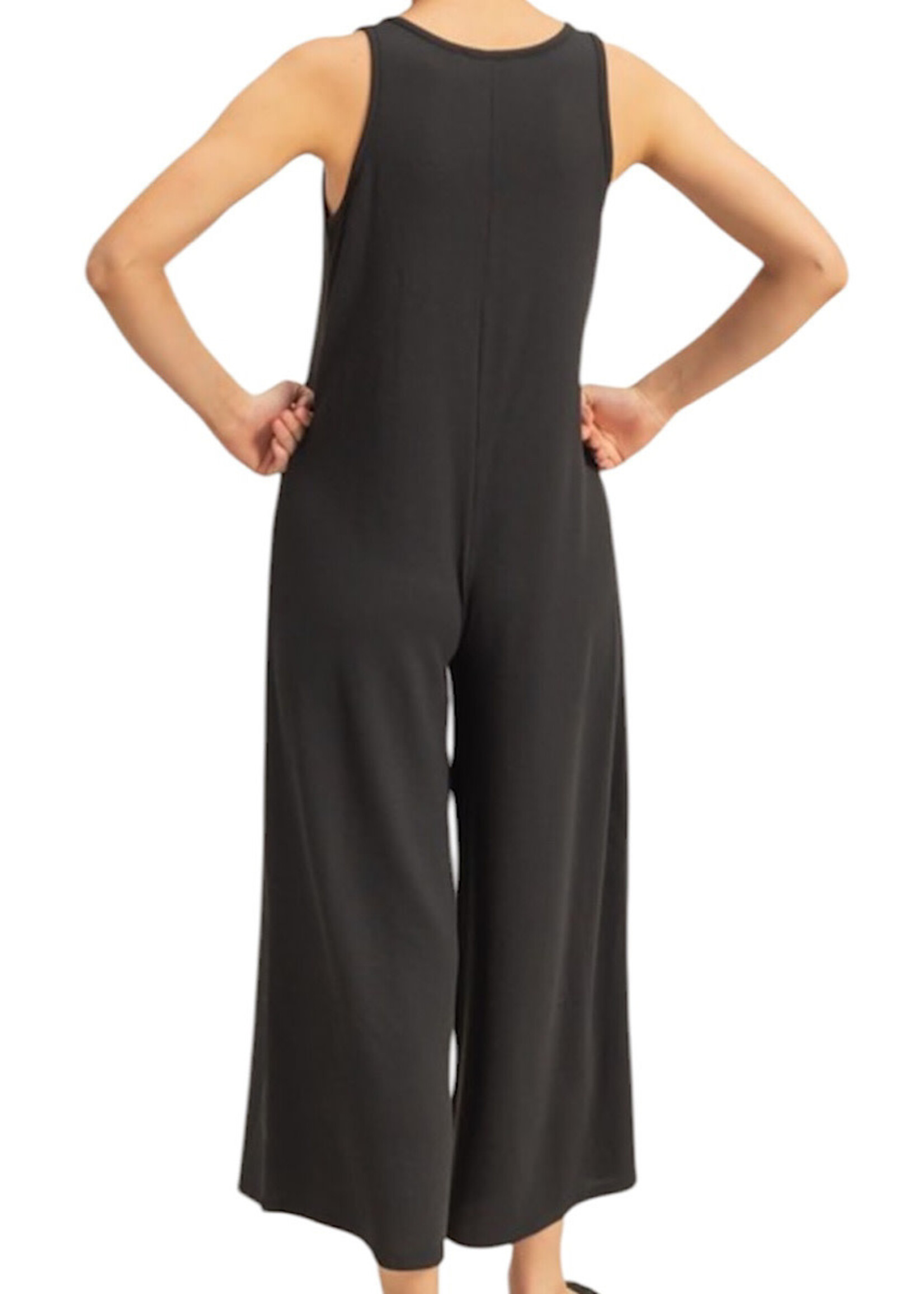 Black V-Neck Sleeveless Wide Leg Jumpsuit