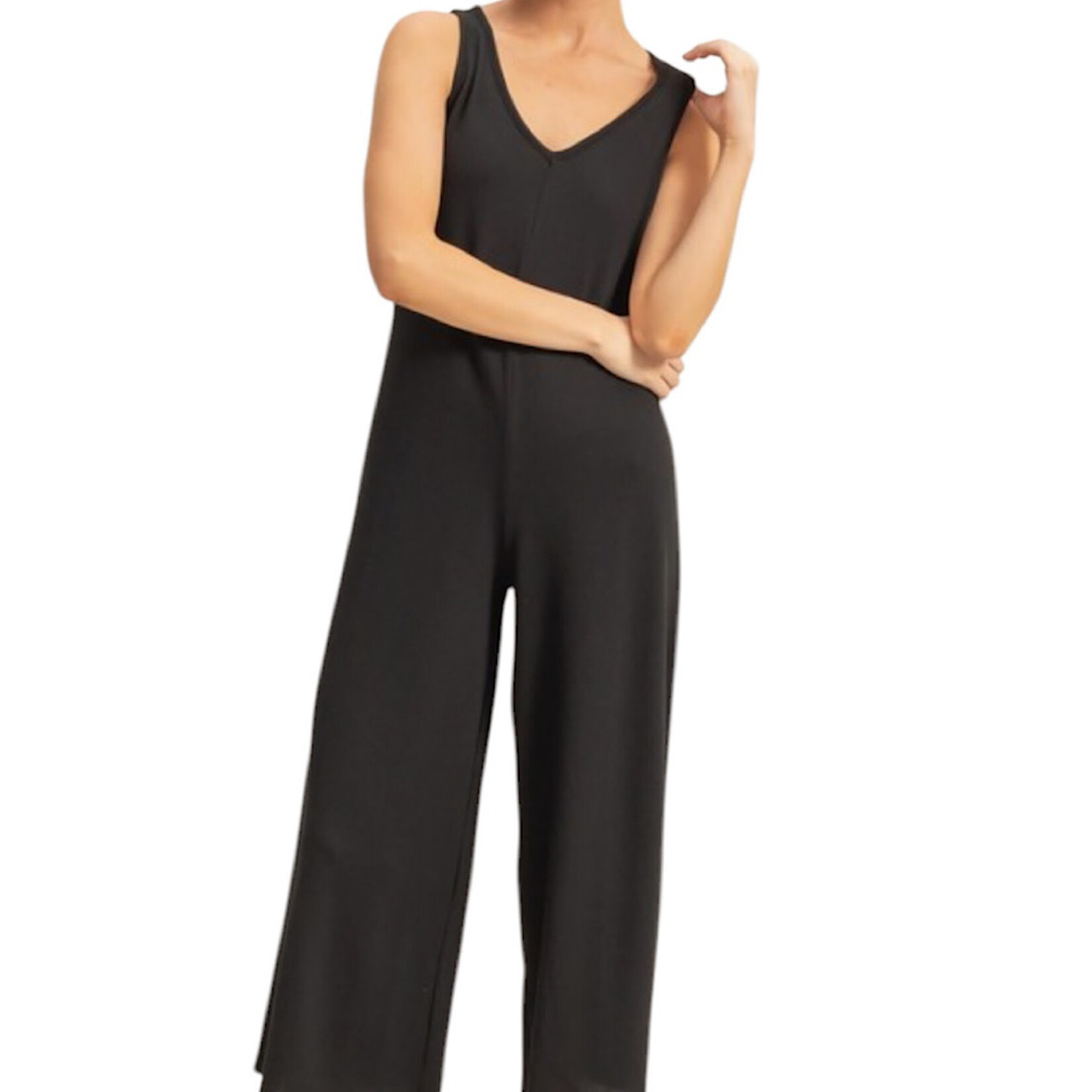 Black V-Neck Sleeveless Wide Leg Jumpsuit
