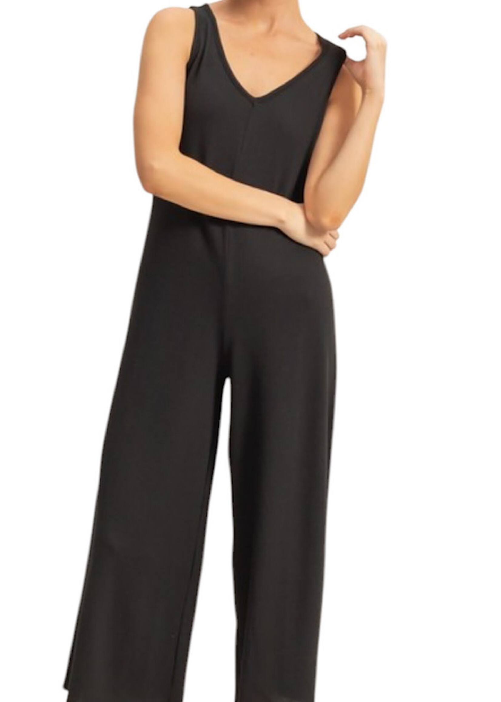 Black V-Neck Sleeveless Wide Leg Jumpsuit
