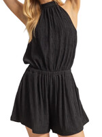 Black Textured Knit Sleeveless Halter Romper