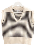 Off White Striped Knit Collared Sleeveless Top