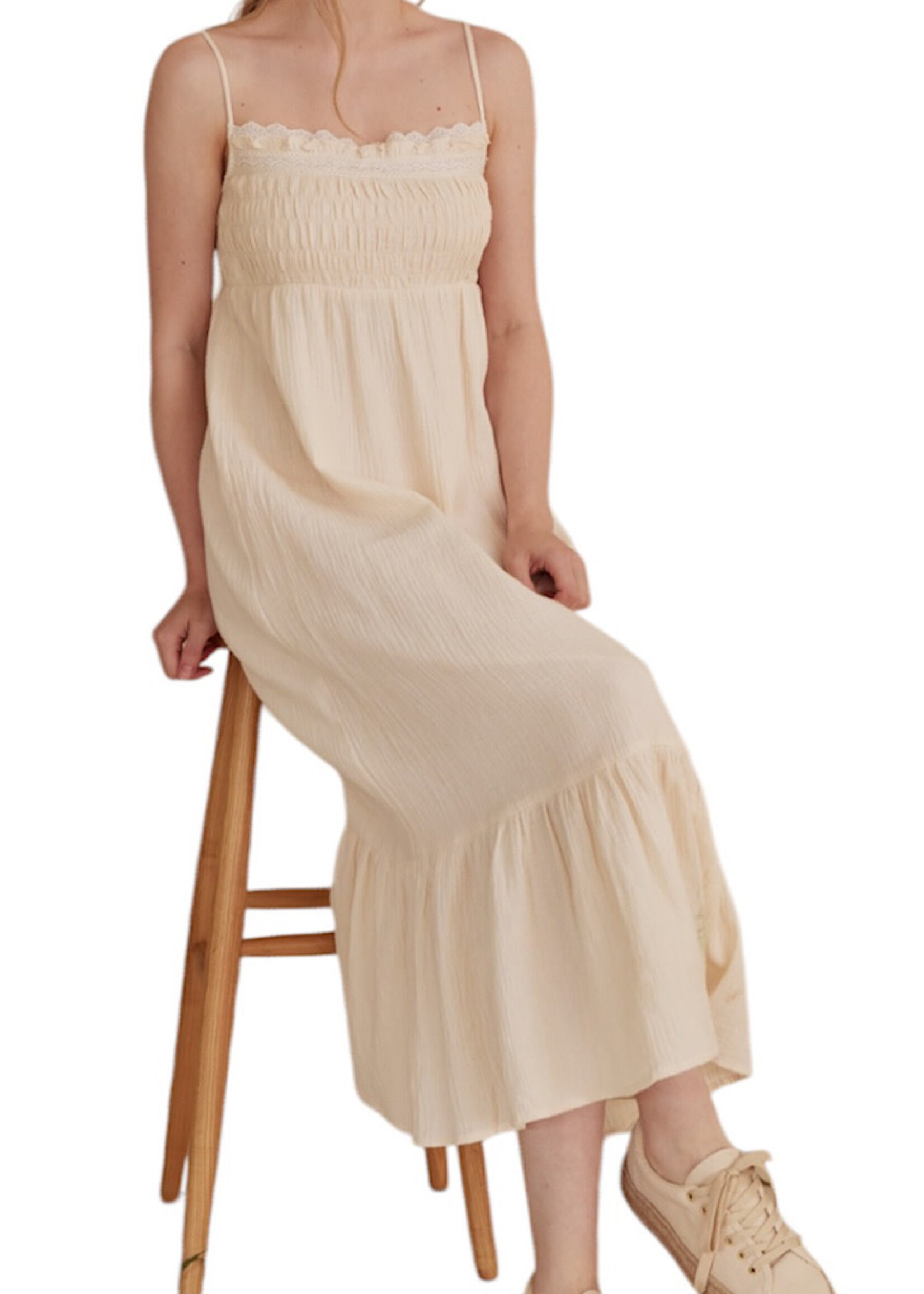 Ivory Spaghetti Strap Ruffle Maxi Dress