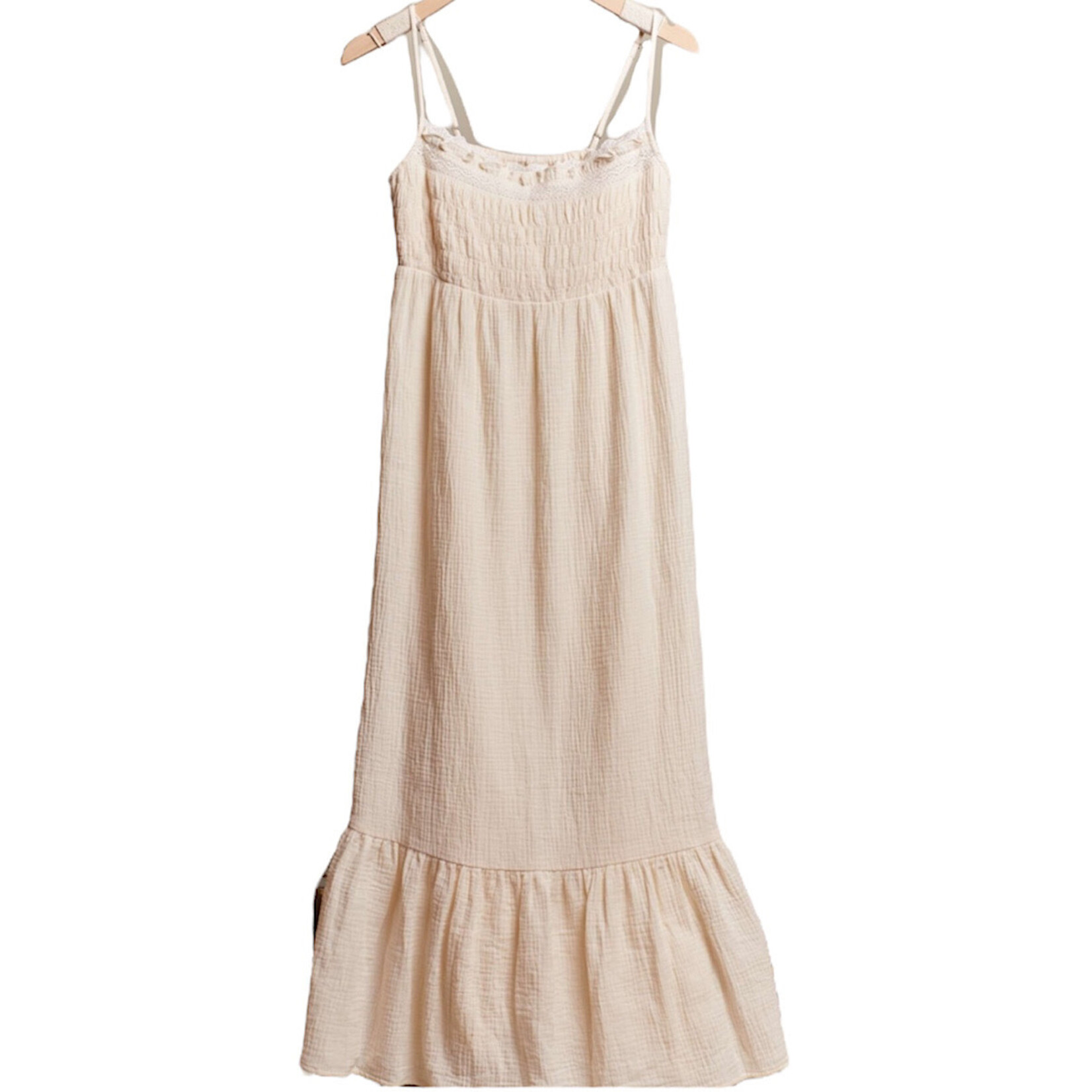 Ivory Spaghetti Strap Ruffle Maxi Dress
