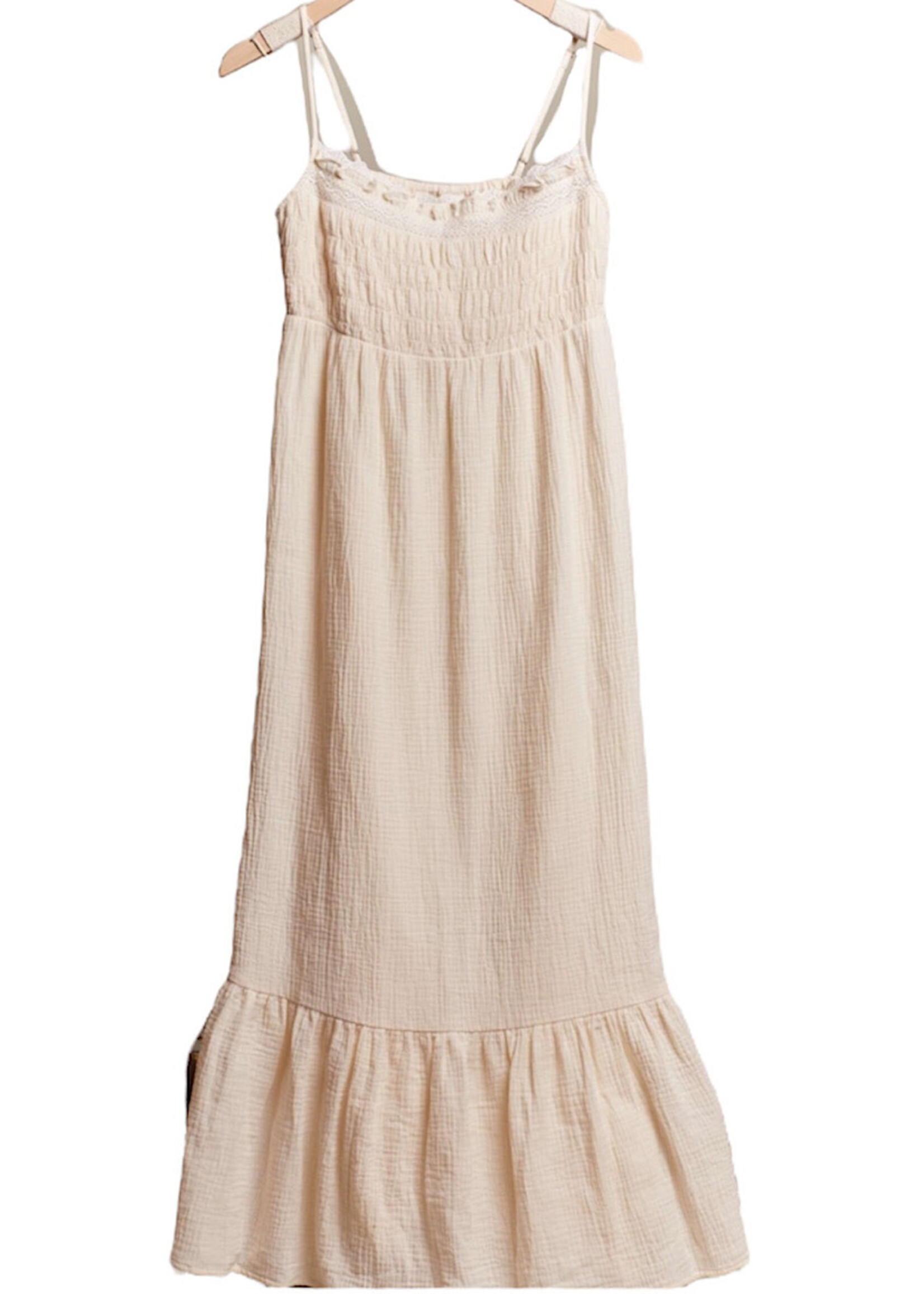 Ivory Spaghetti Strap Ruffle Maxi Dress