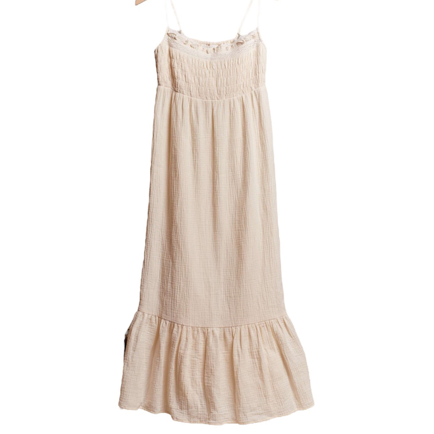 Ivory Spaghetti Strap Ruffle Maxi Dress