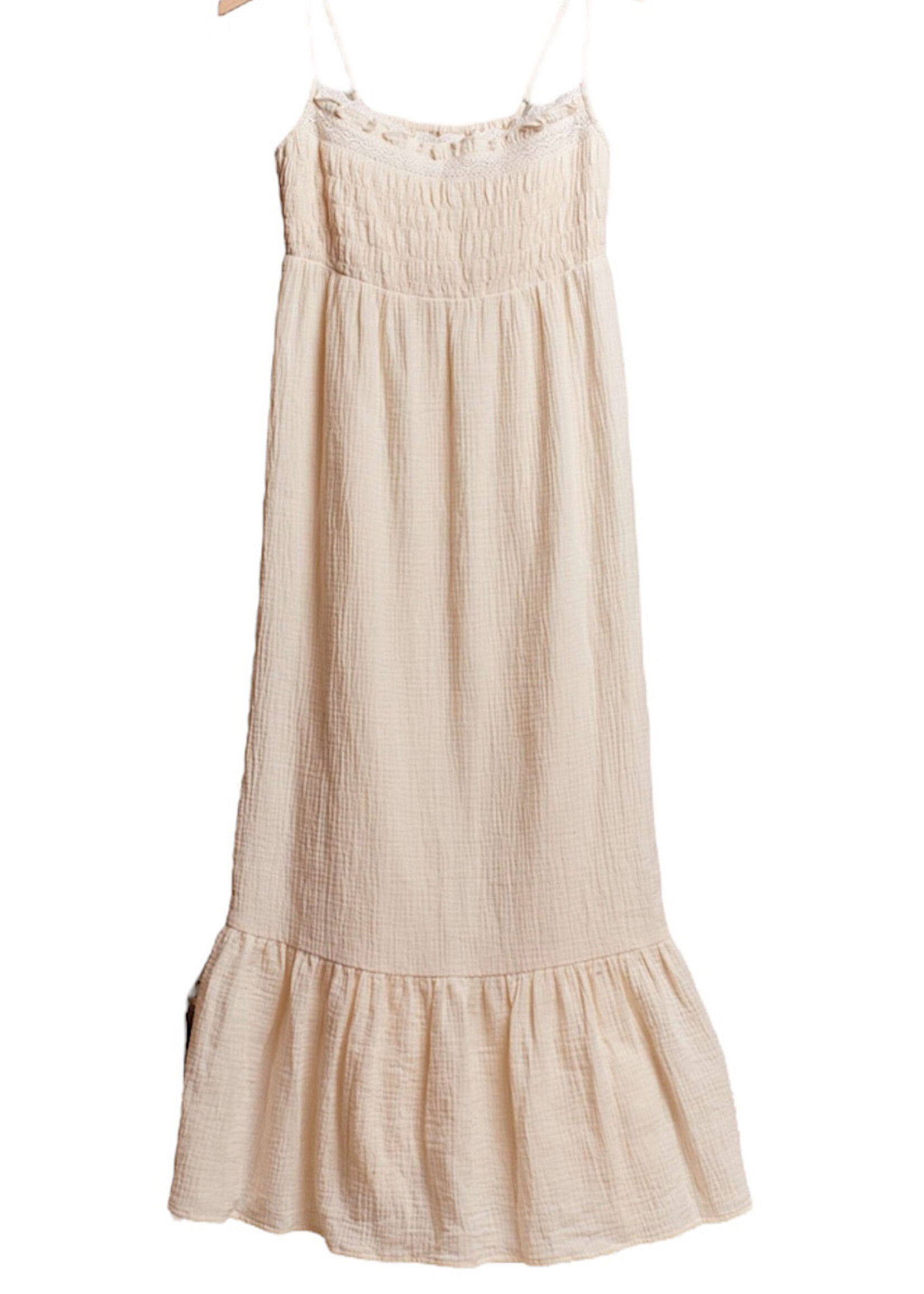 Ivory Spaghetti Strap Ruffle Maxi Dress