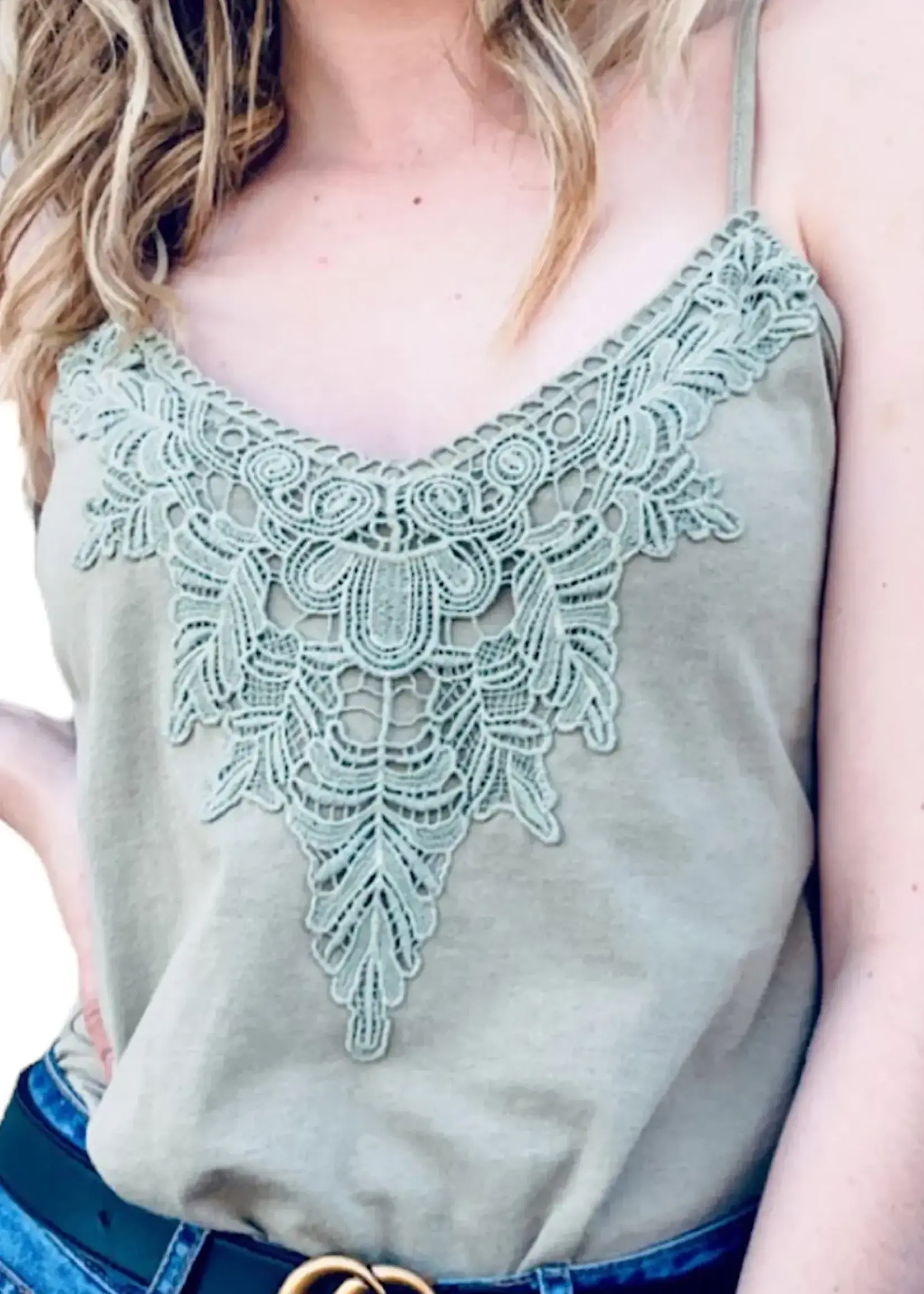 Sage Crochet Detail Cami Knit Top
