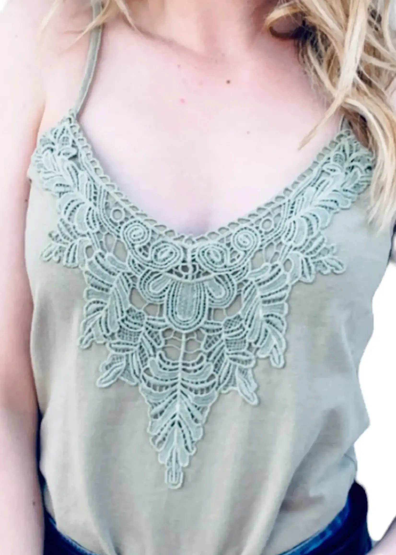 Sage Crochet Detail Cami Knit Top