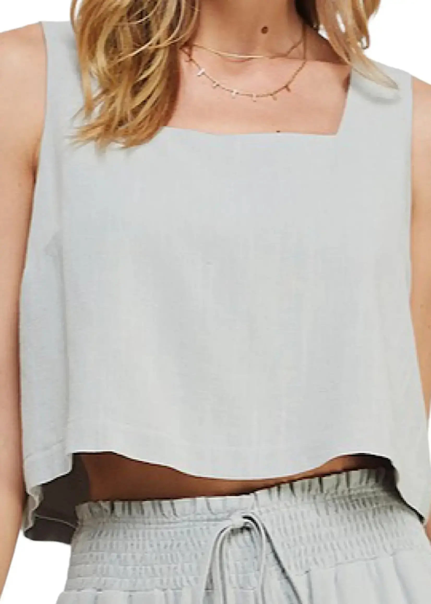 Cool Sage Soft Linen Square Neck Tank