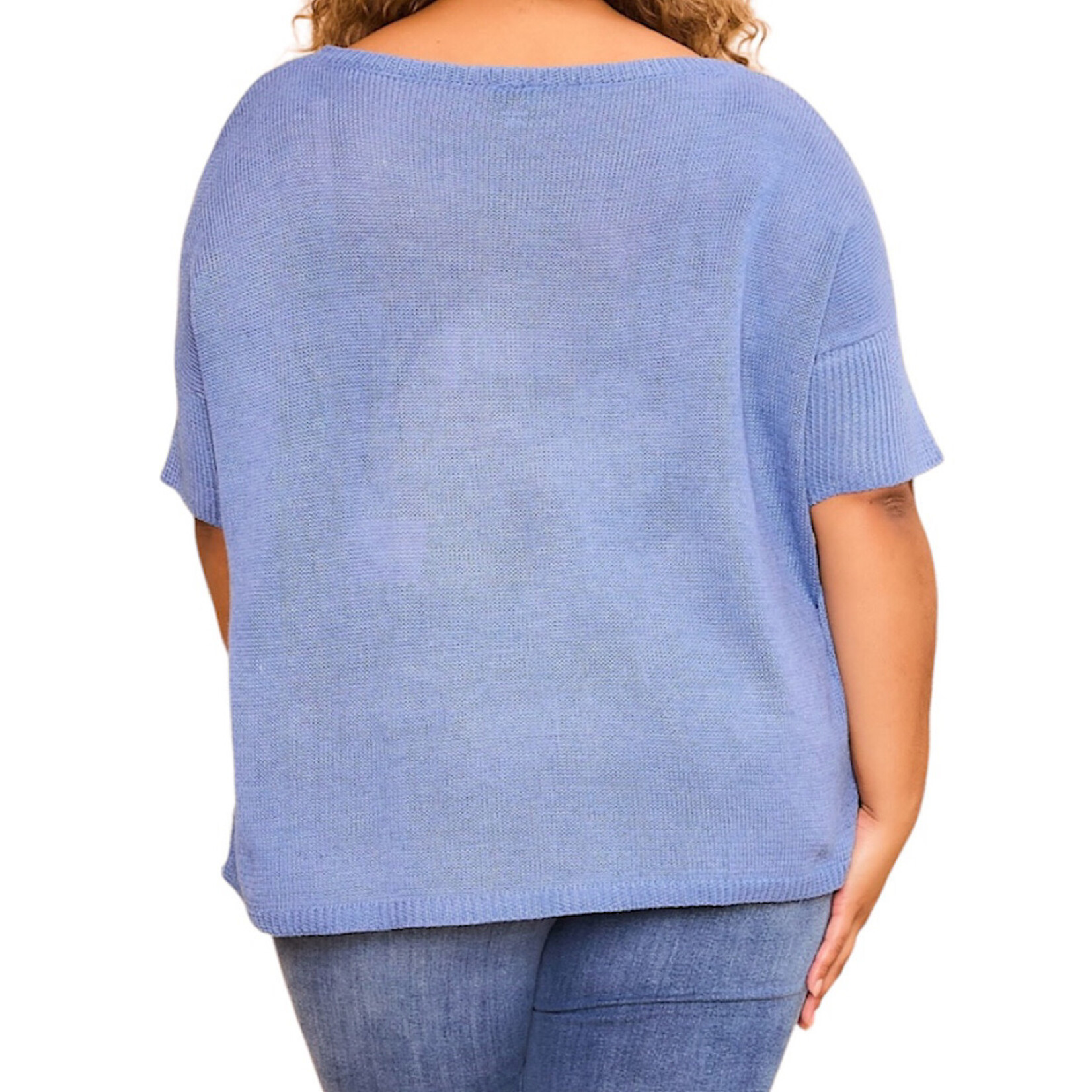 Plus Denim Blue Knit Short Sleeve Top