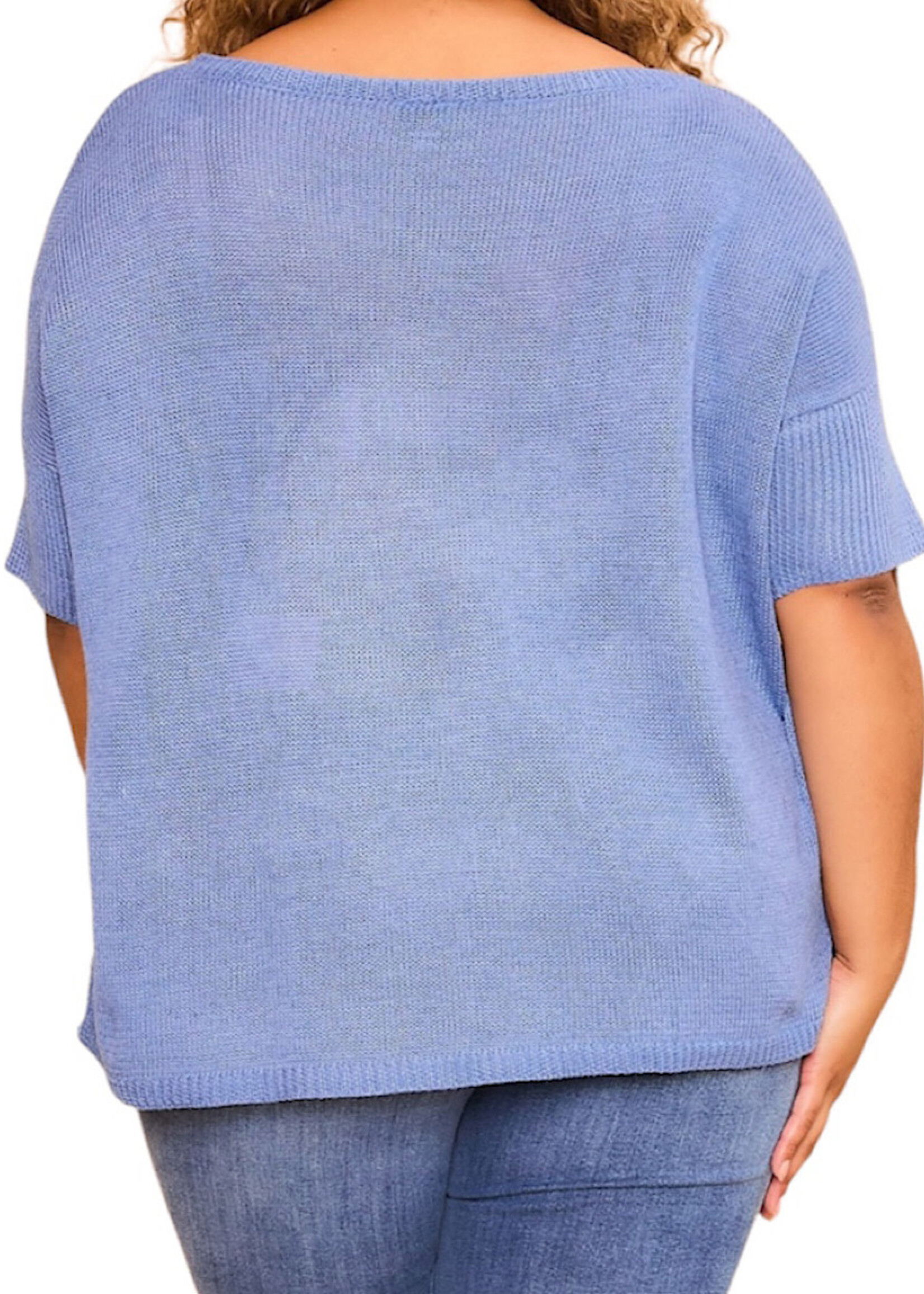 Plus Denim Blue Knit Short Sleeve Top