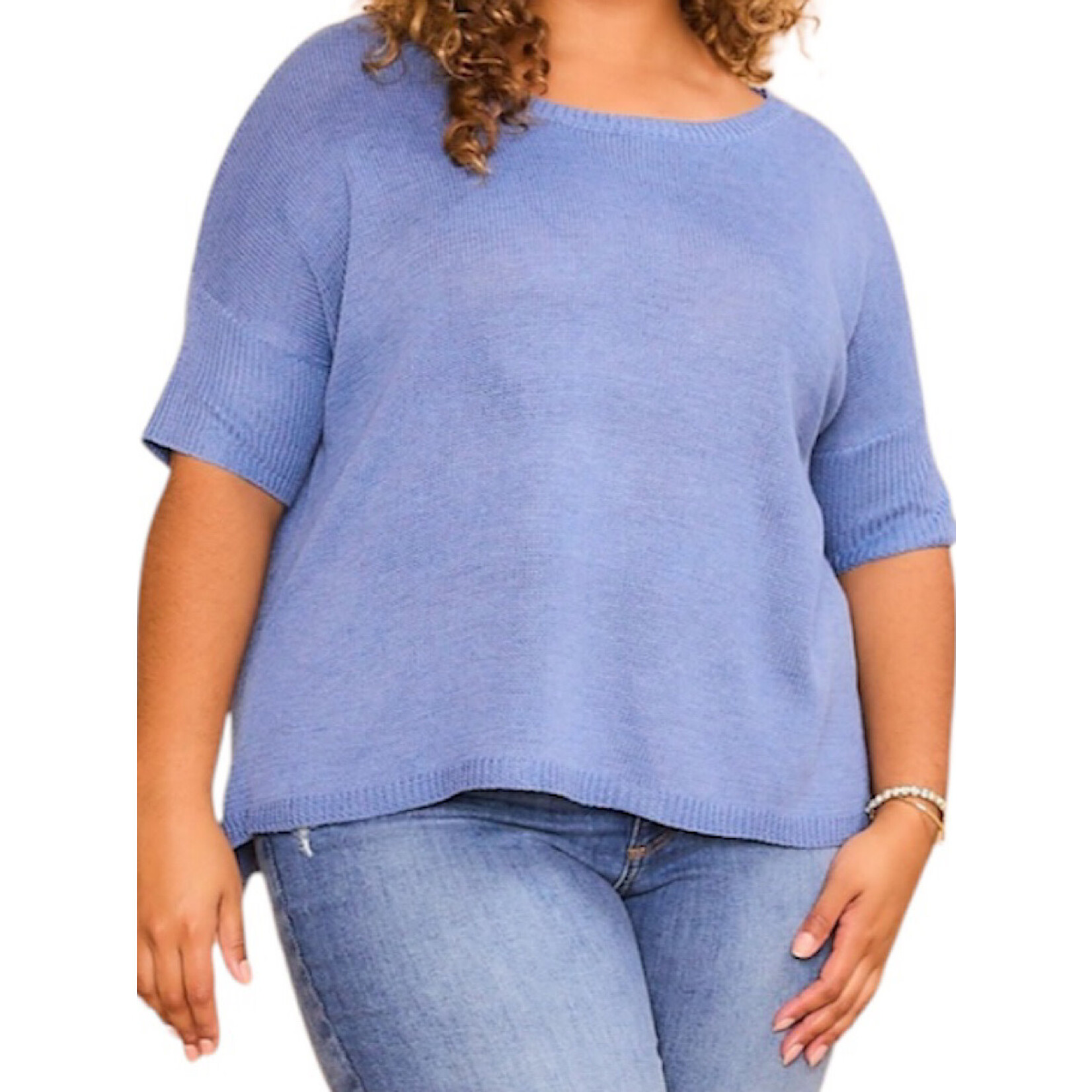 Plus Denim Blue Knit Short Sleeve Top