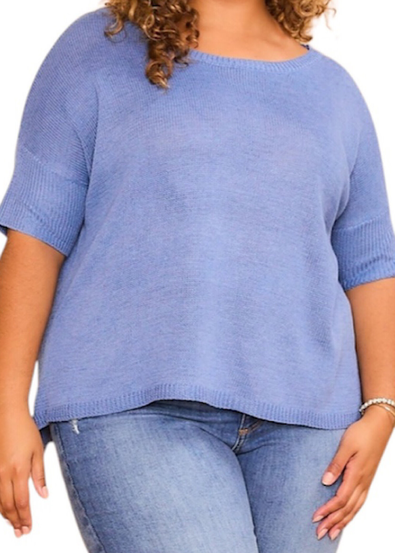 Plus Denim Blue Knit Short Sleeve Top