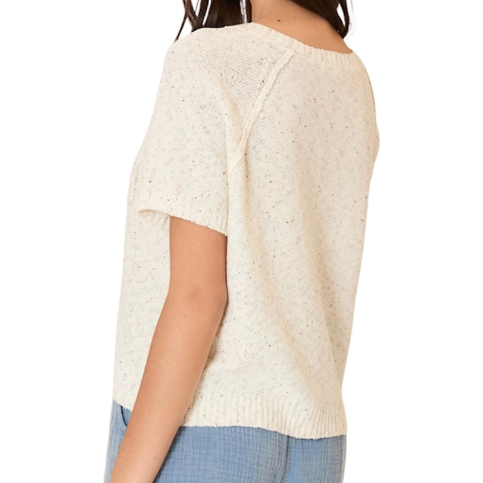 Oatmeal Light Knit Melange Short Sleeve Top