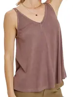 Brown Flowy V Neck Knit Tank