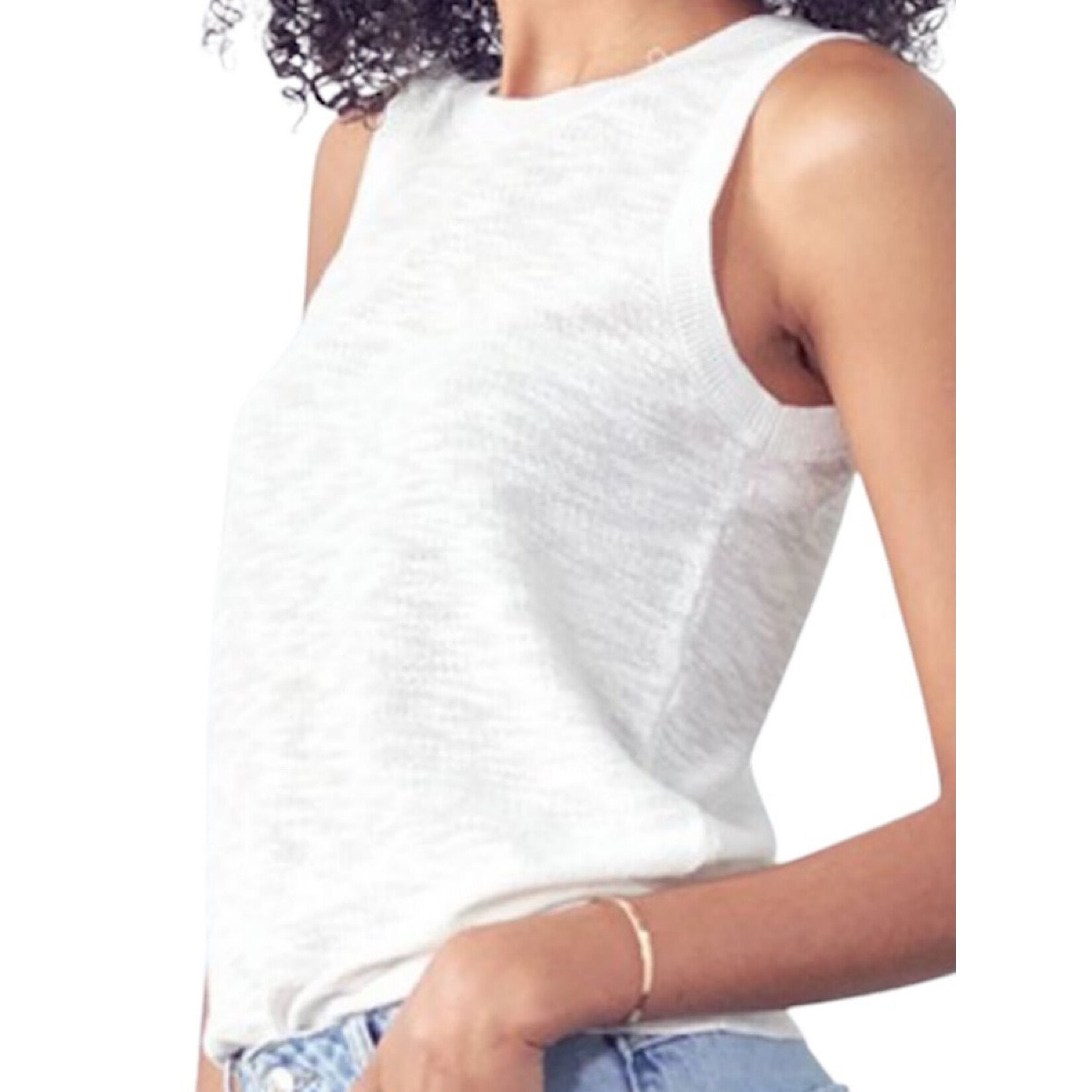 Ivory Sleeveless Round Neck Slub Knit Top