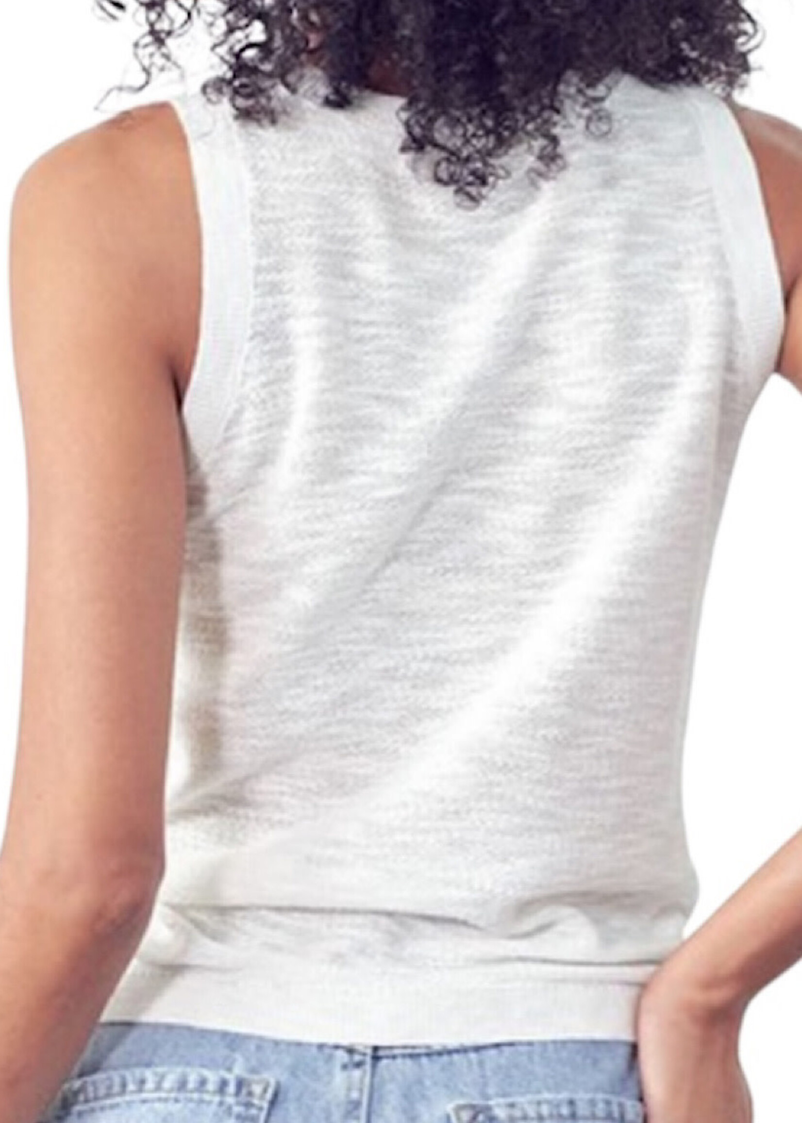 Ivory Sleeveless Round Neck Slub Knit Top