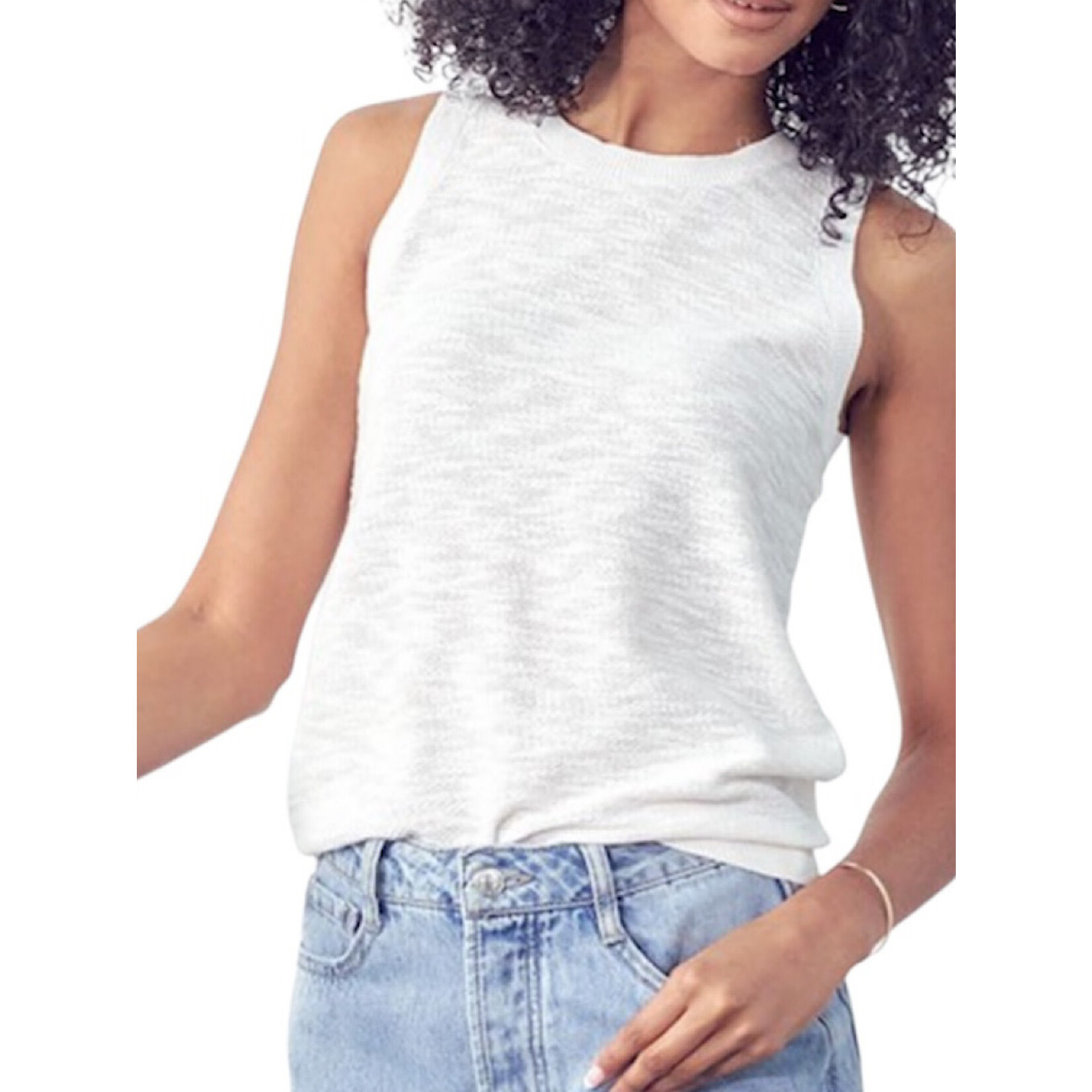 Ivory Sleeveless Round Neck Slub Knit Top