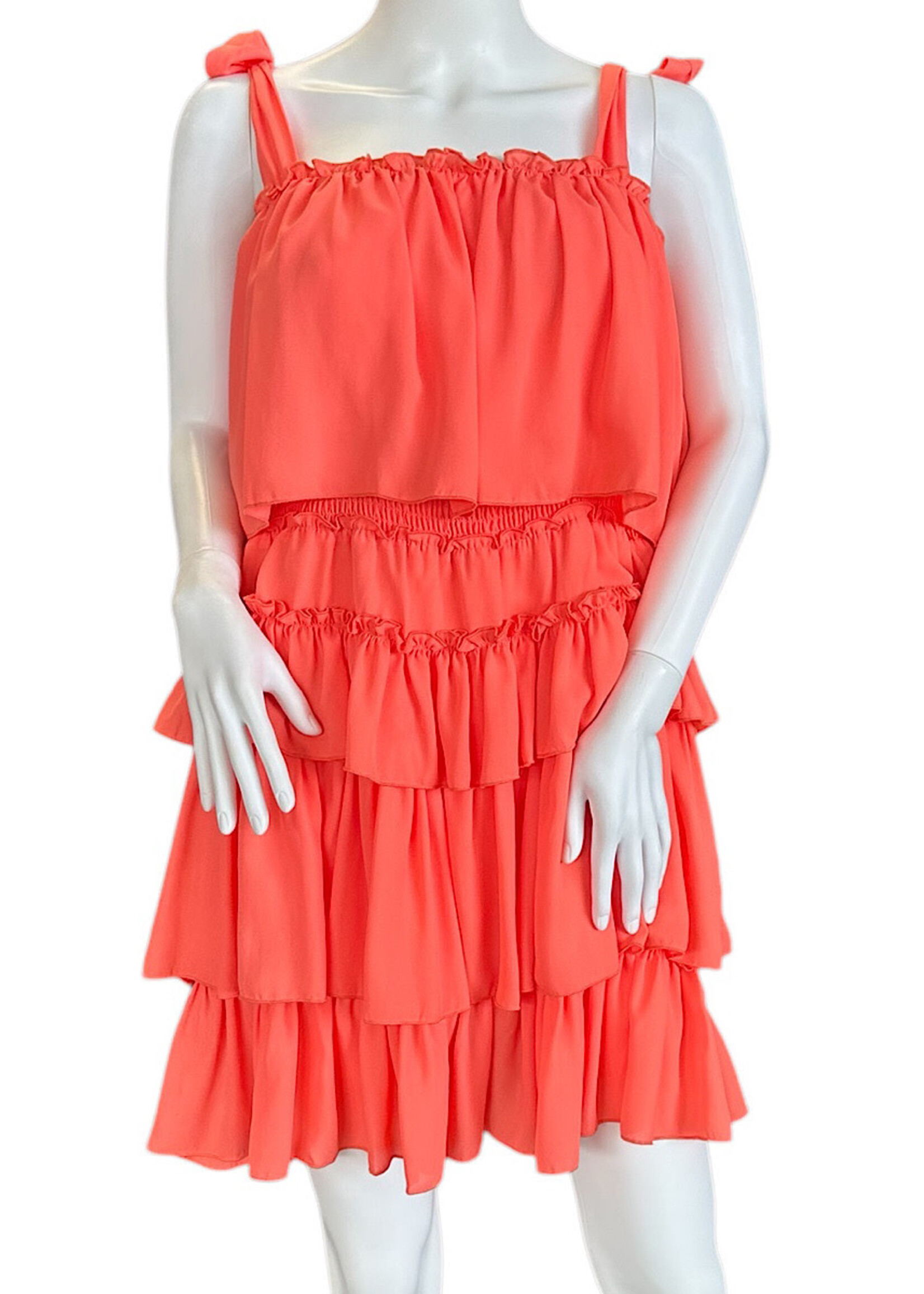 Coral Chiffon Ruffle Dress