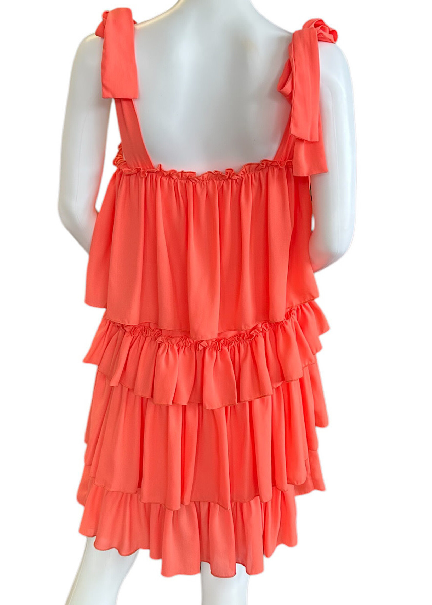 Coral Chiffon Ruffle Dress
