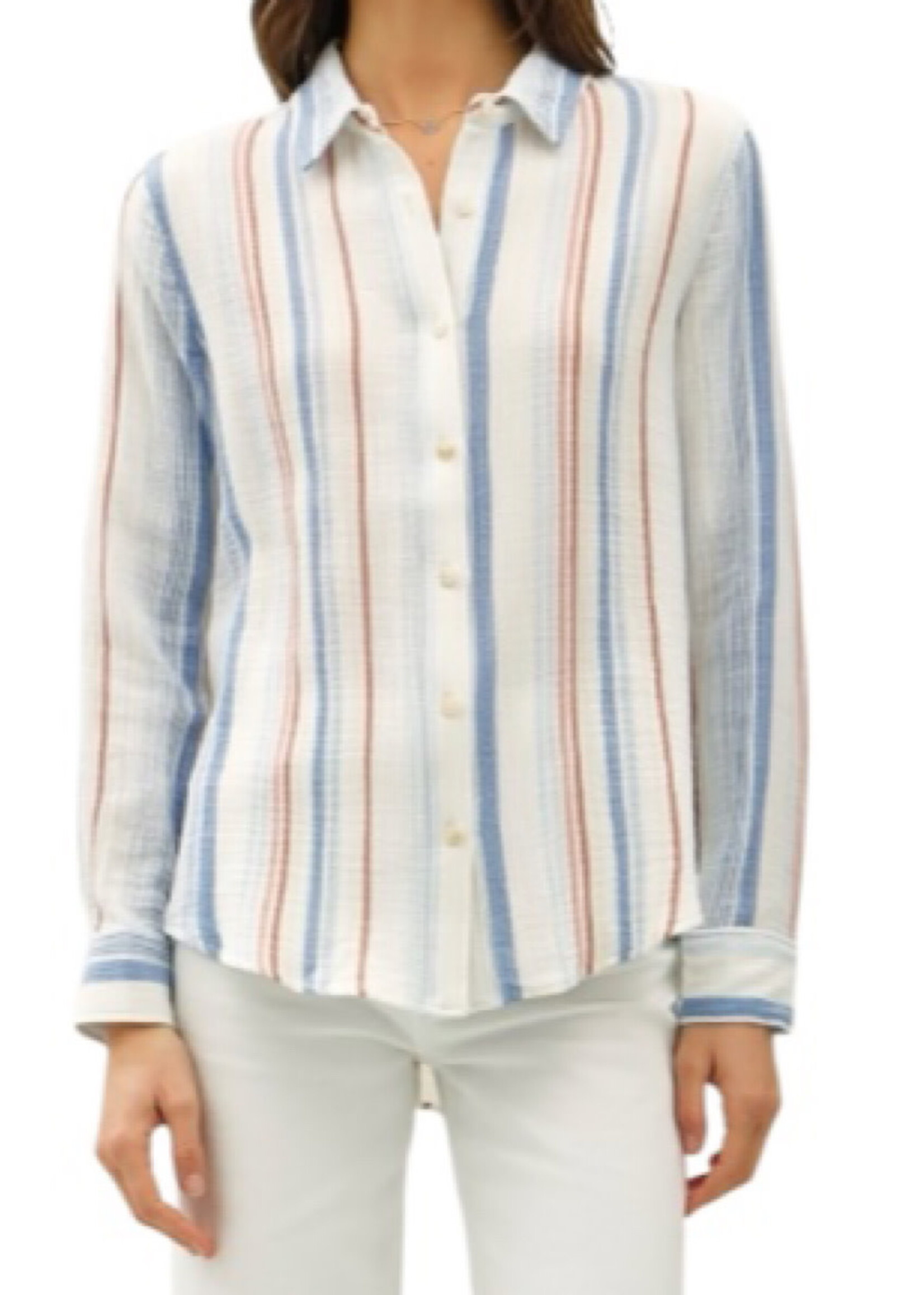 Chambray Striped Gauzy Button Up  w/ Roll Up Sleeves