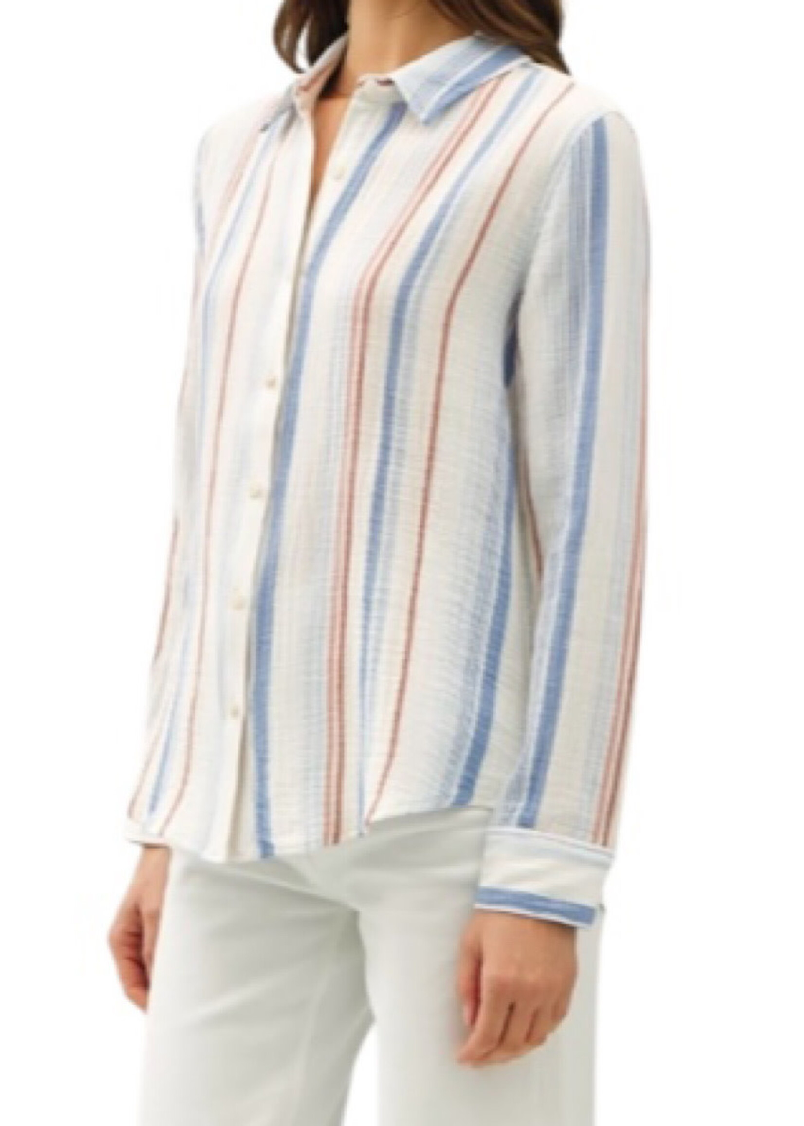 Chambray Striped Gauzy Button Up  w/ Roll Up Sleeves
