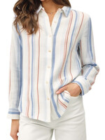 Chambray Striped Gauzy Button Up  w/ Roll Up Sleeves