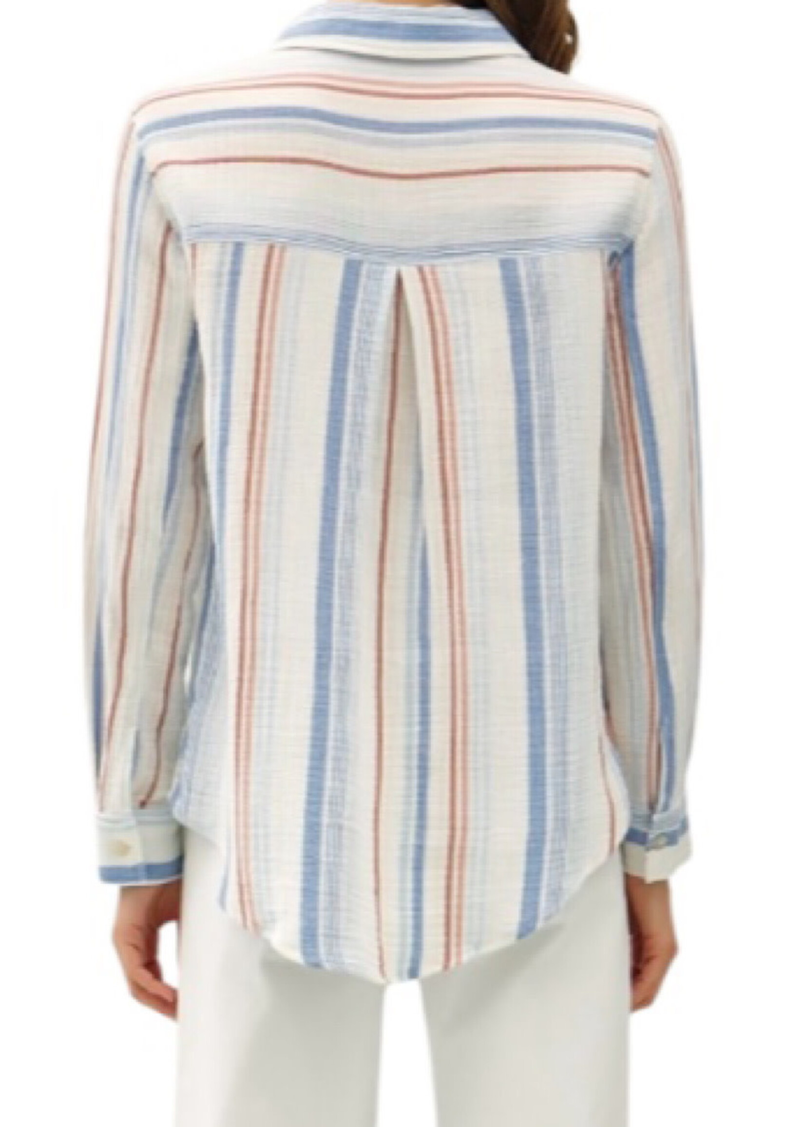Chambray Striped Gauzy Button Up  w/ Roll Up Sleeves