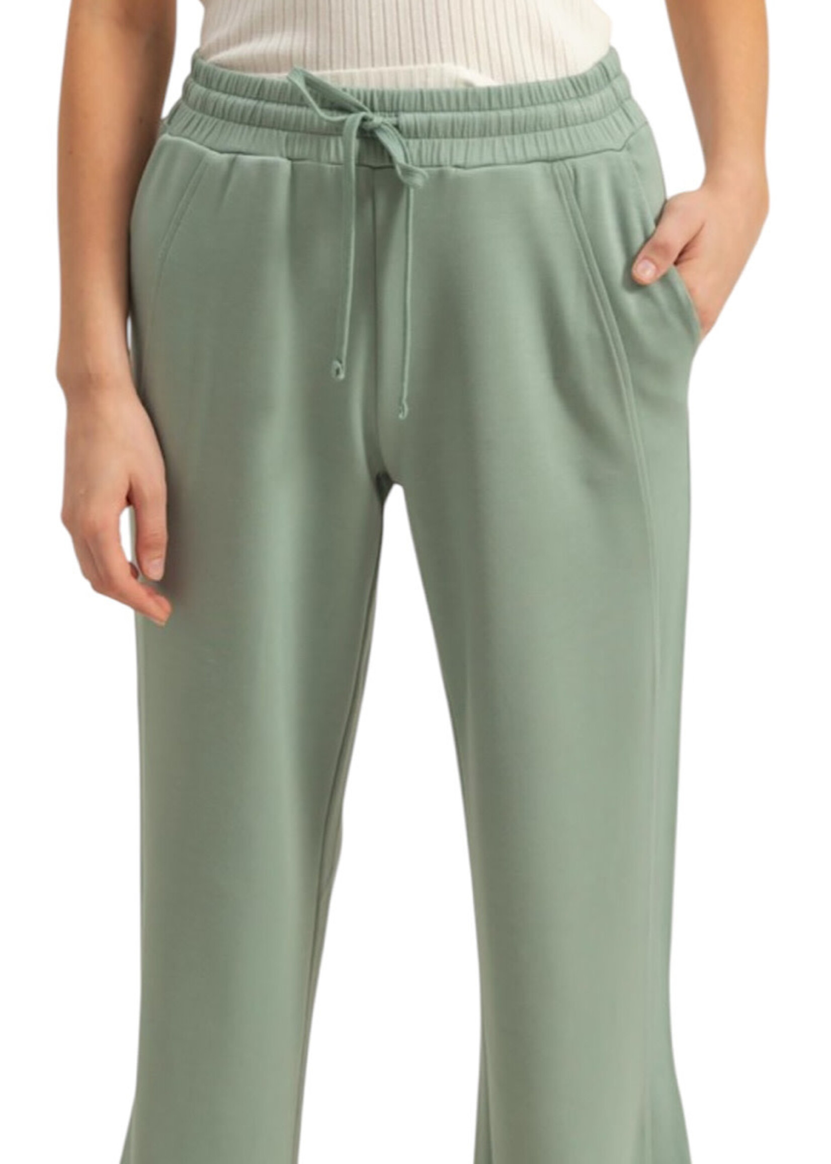 Sage Green H/W Straight Cut Drawstring Pants