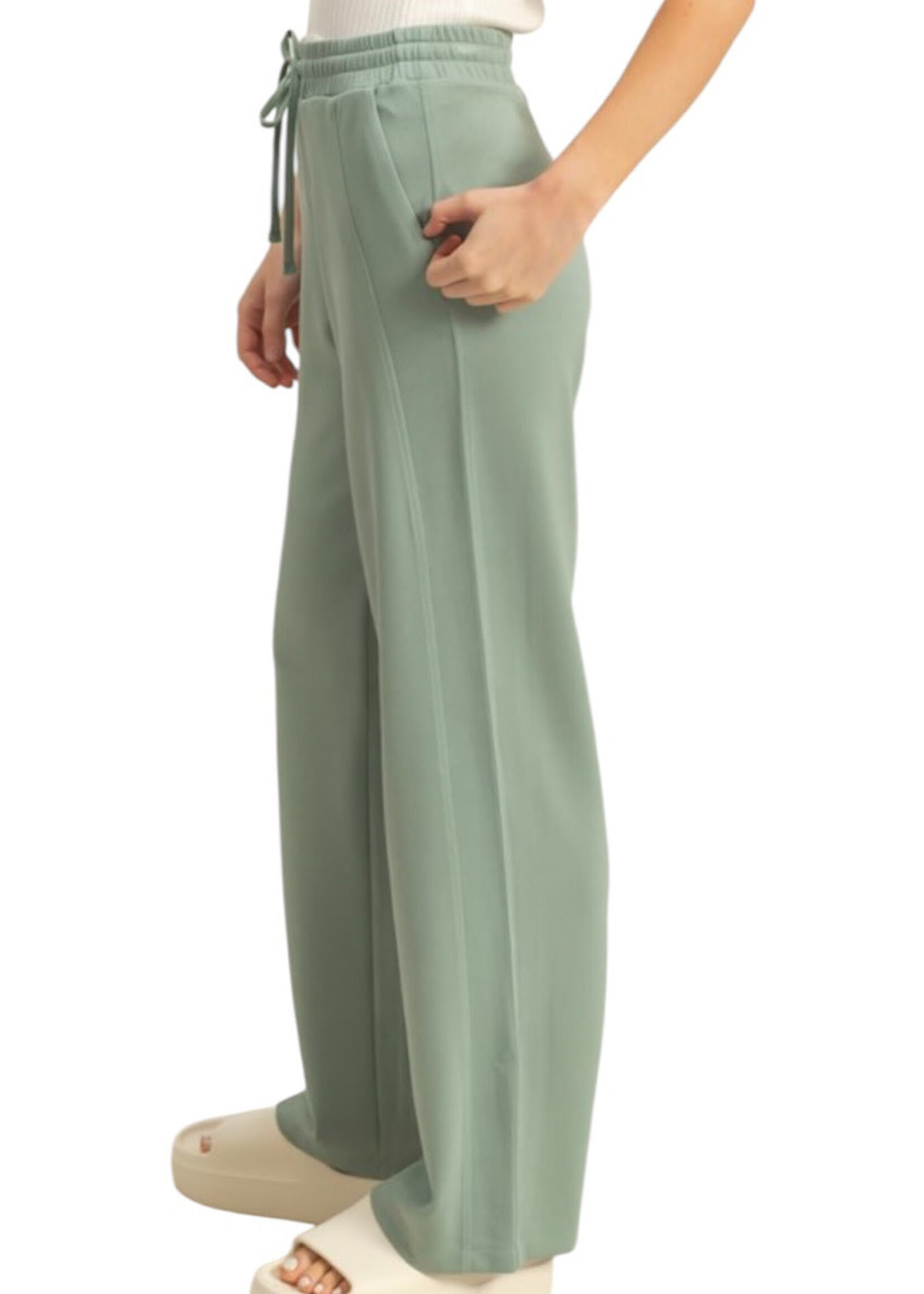 Sage Green H/W Straight Cut Drawstring Pants