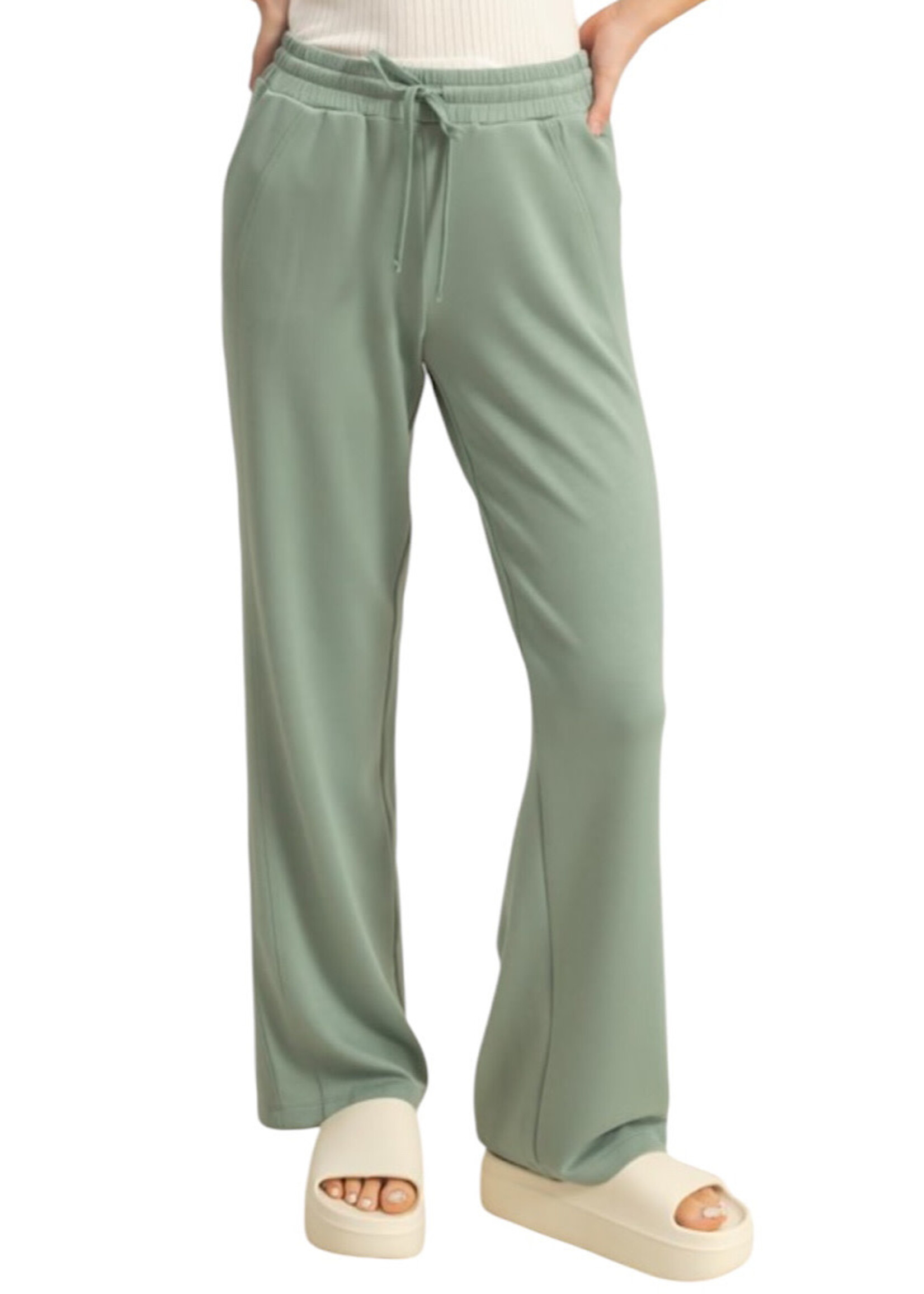 Sage Green H/W Straight Cut Drawstring Pants