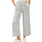 Denim Striped Linen Blend Wide Leg Cropped Pants