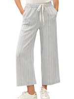 Denim Striped Linen Blend Wide Leg Cropped Pants