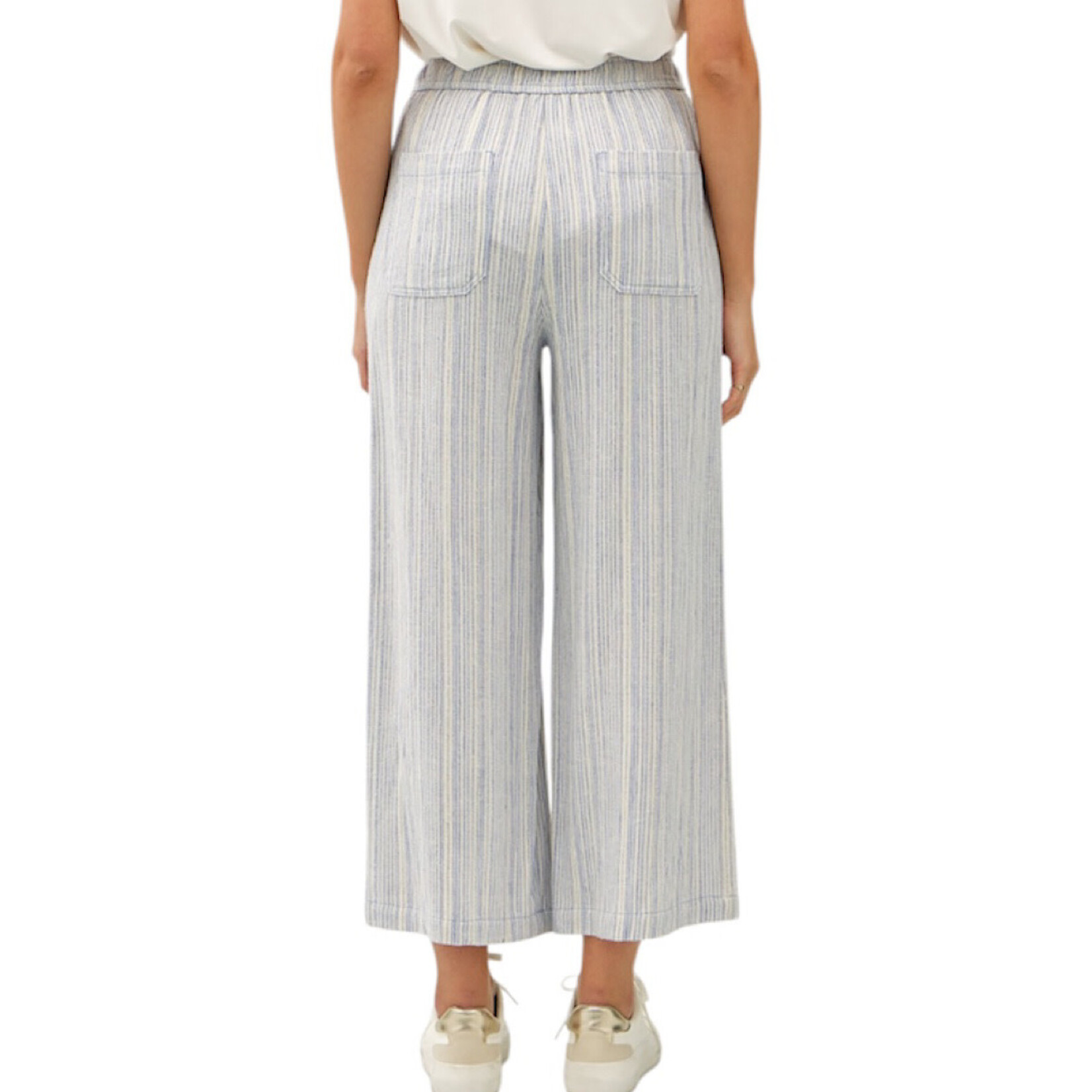 Denim Striped Linen Blend Wide Leg Cropped Pants