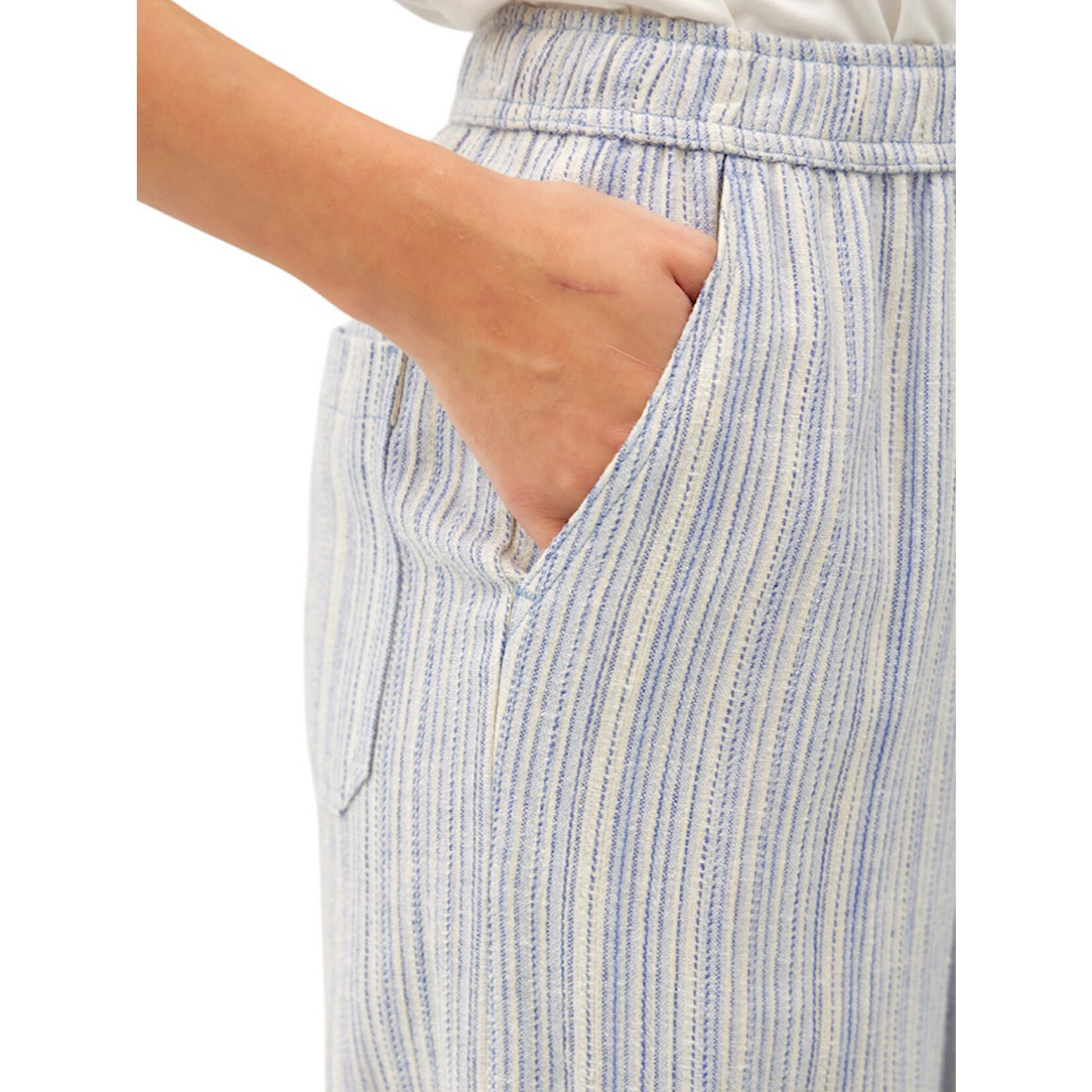 Denim Striped Linen Blend Wide Leg Cropped Pants