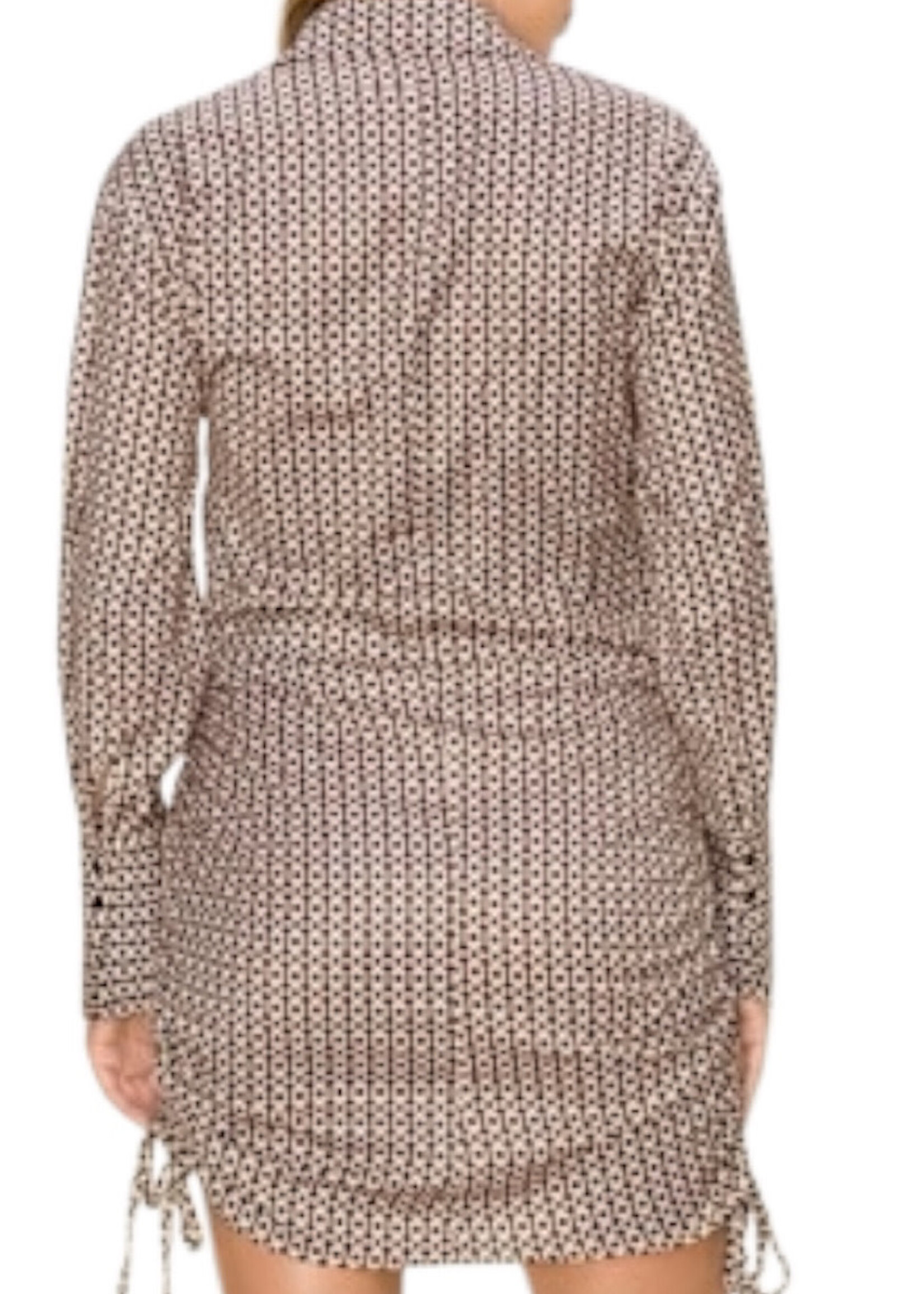 Brown Geometric Print Shirt Dress