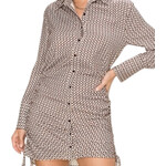 Brown Geometric Print Shirt Dress