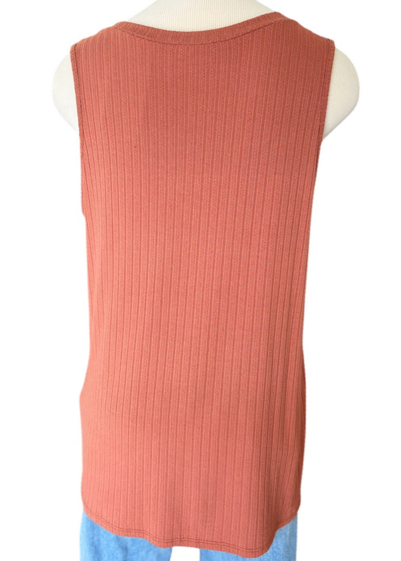 Baked Clay Ribbed Detail V-Neck Tank