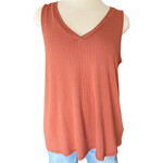 Baked Clay Ribbed Detail V-Neck Tank