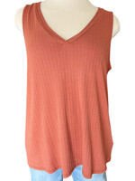 Baked Clay Ribbed Detail V-Neck Tank