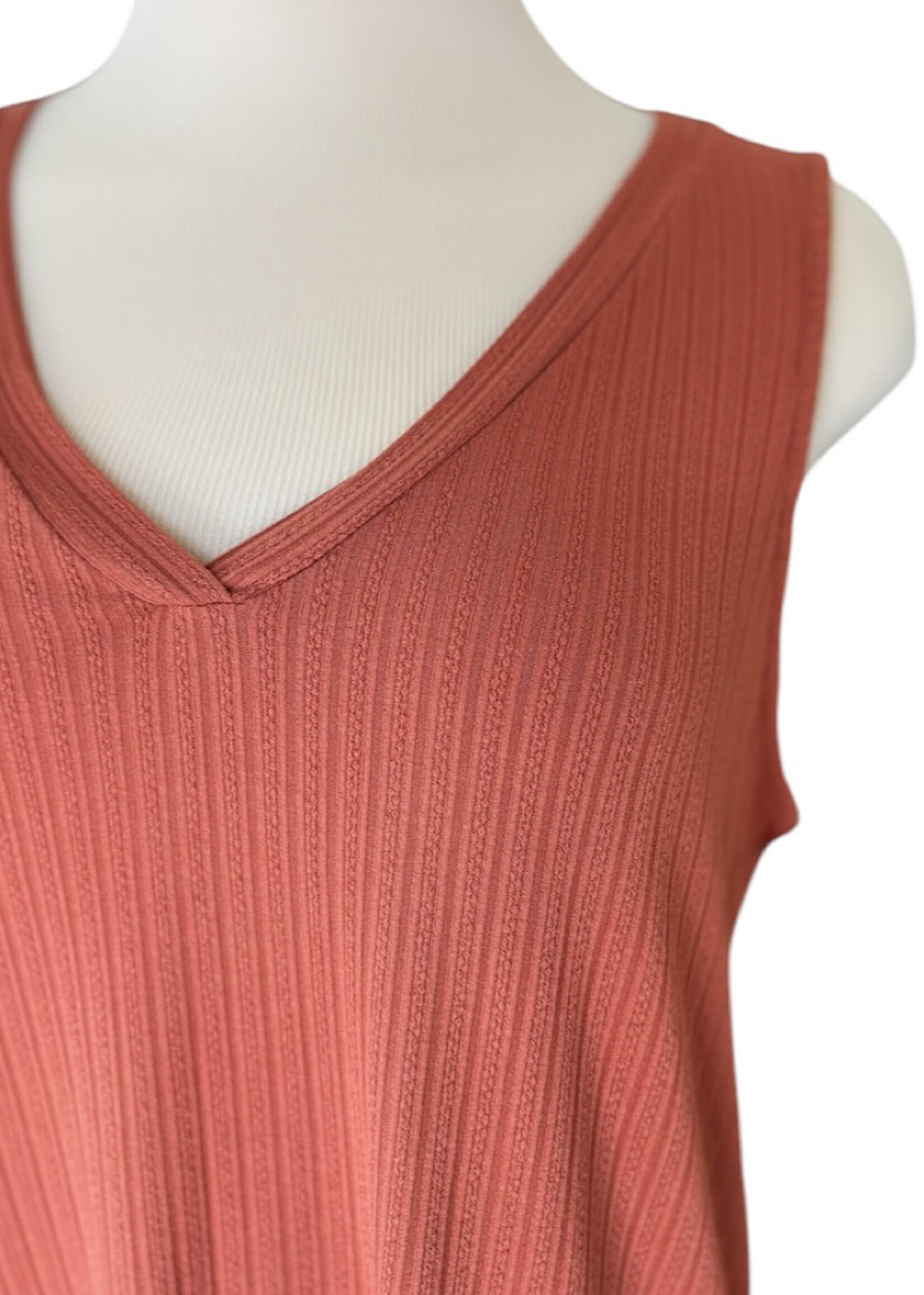 Baked Clay Ribbed Detail V-Neck Tank