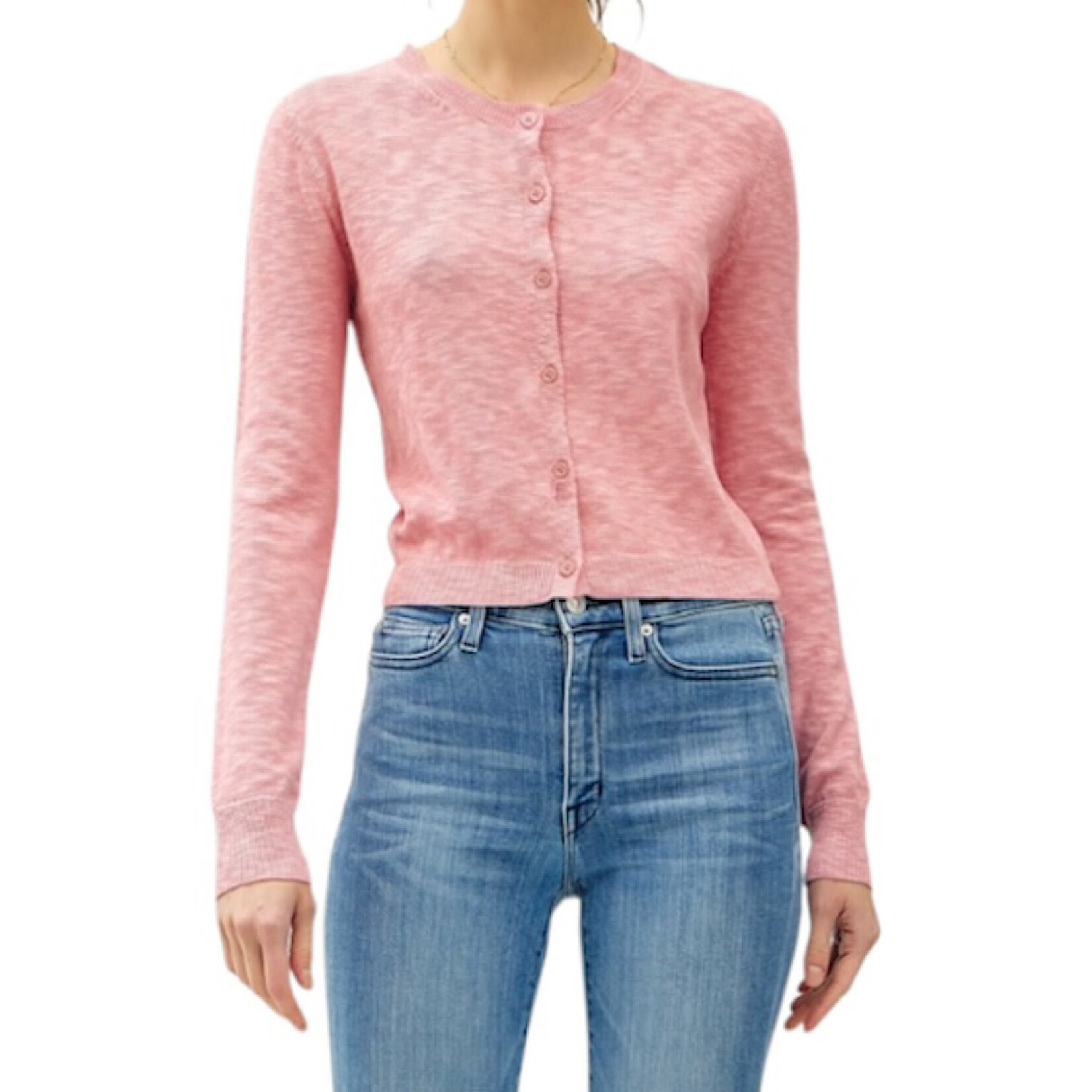 Rose Cotton Slub Button Up Cardigan