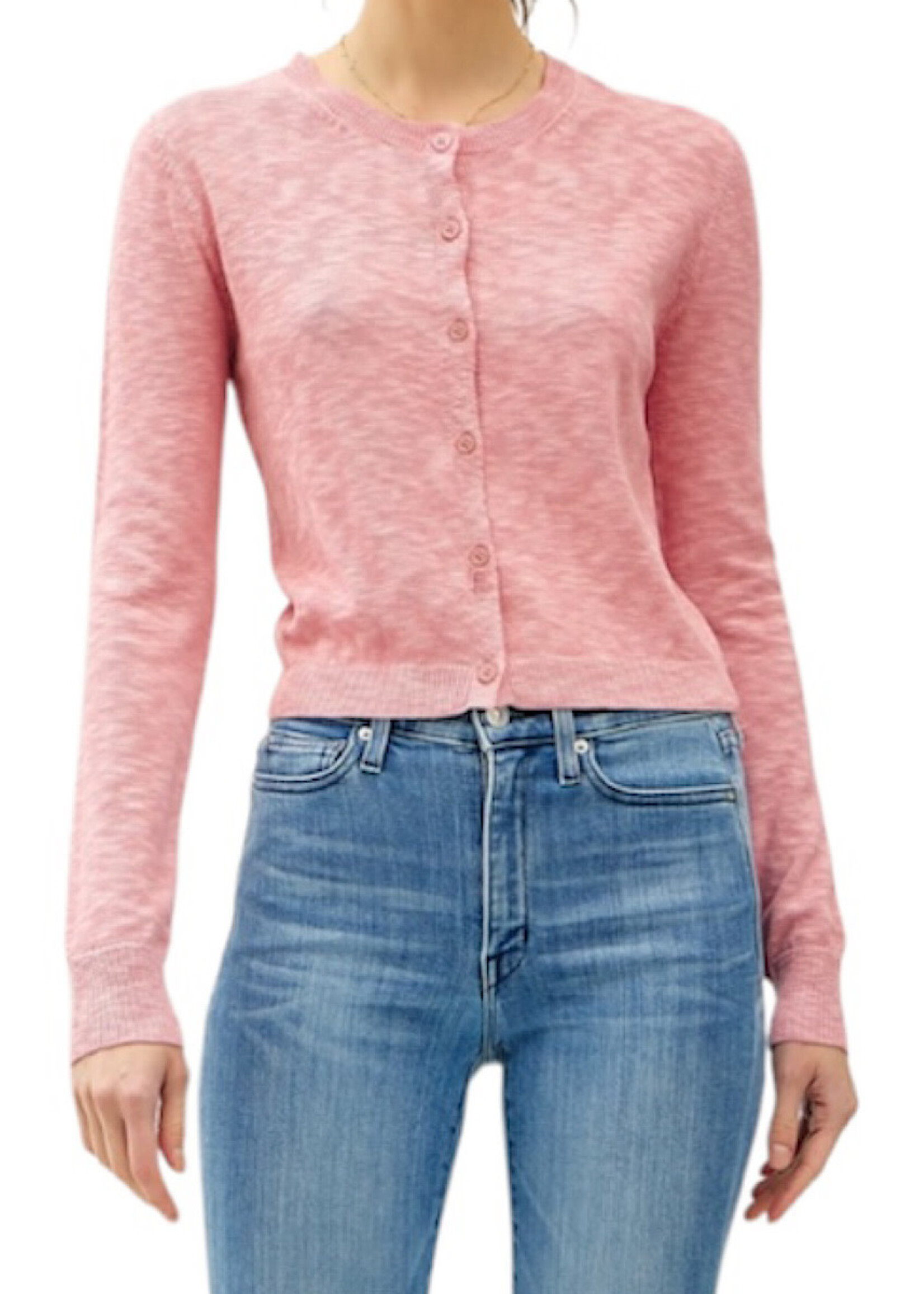 Rose Cotton Slub Button Up Cardigan