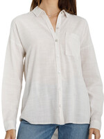 Light Taupe Striped Button Down with Drop Shoulders