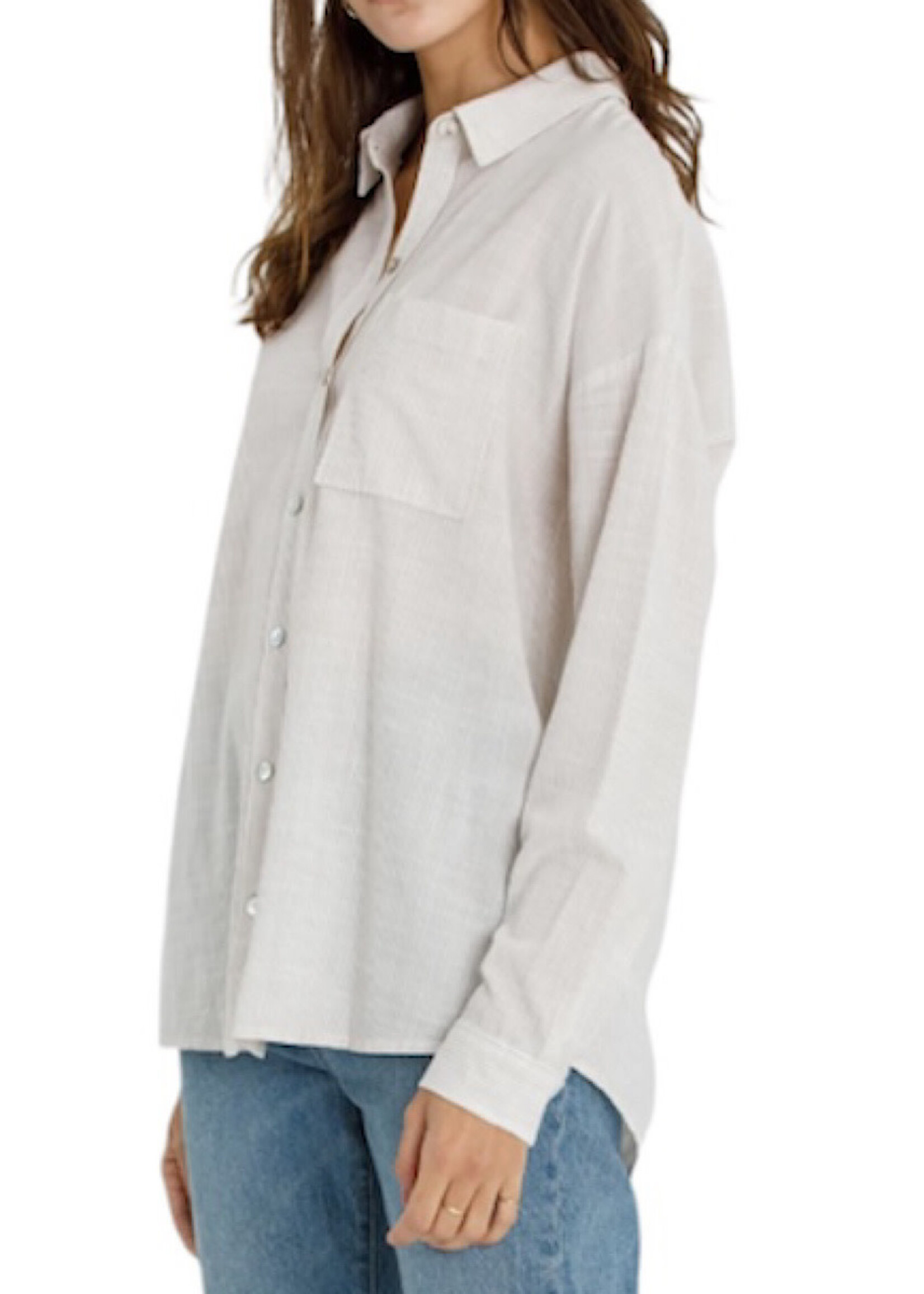 Light Taupe Striped Button Down with Drop Shoulders