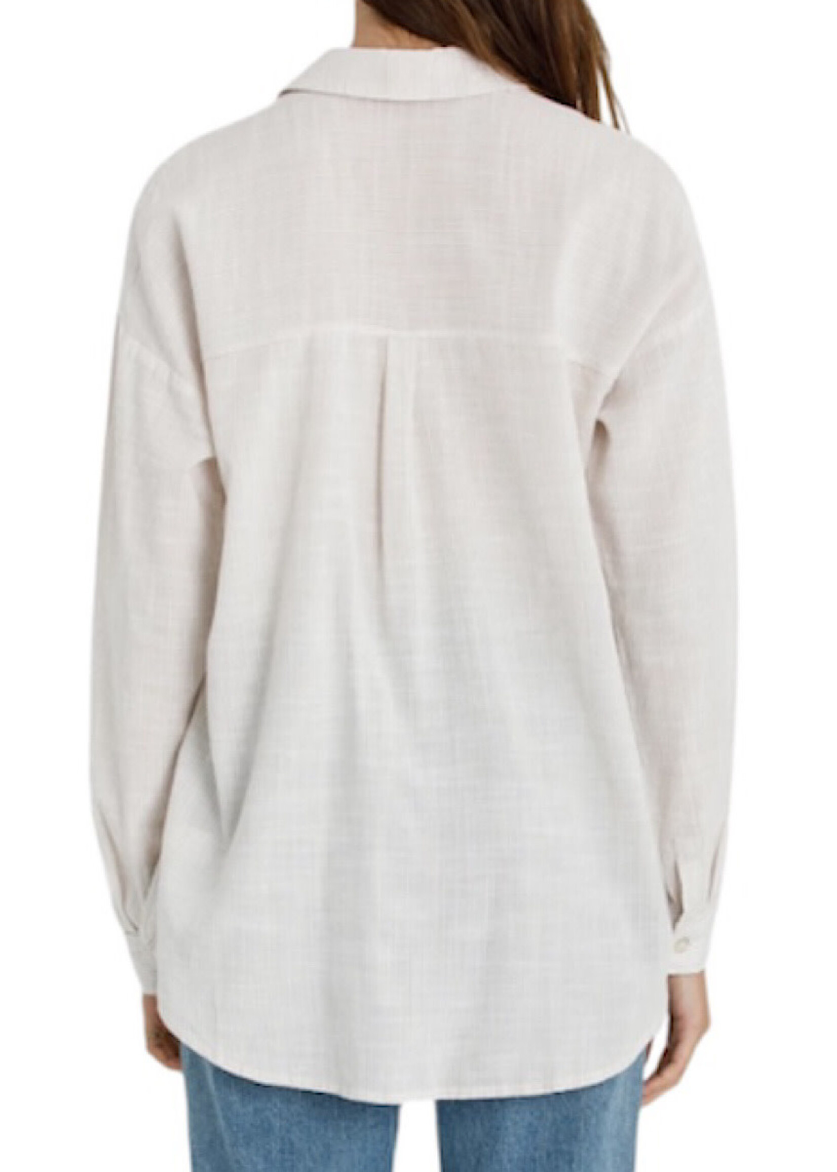 Light Taupe Striped Button Down with Drop Shoulders
