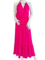 Hot Pink Ruffled Empire Maxi Dress