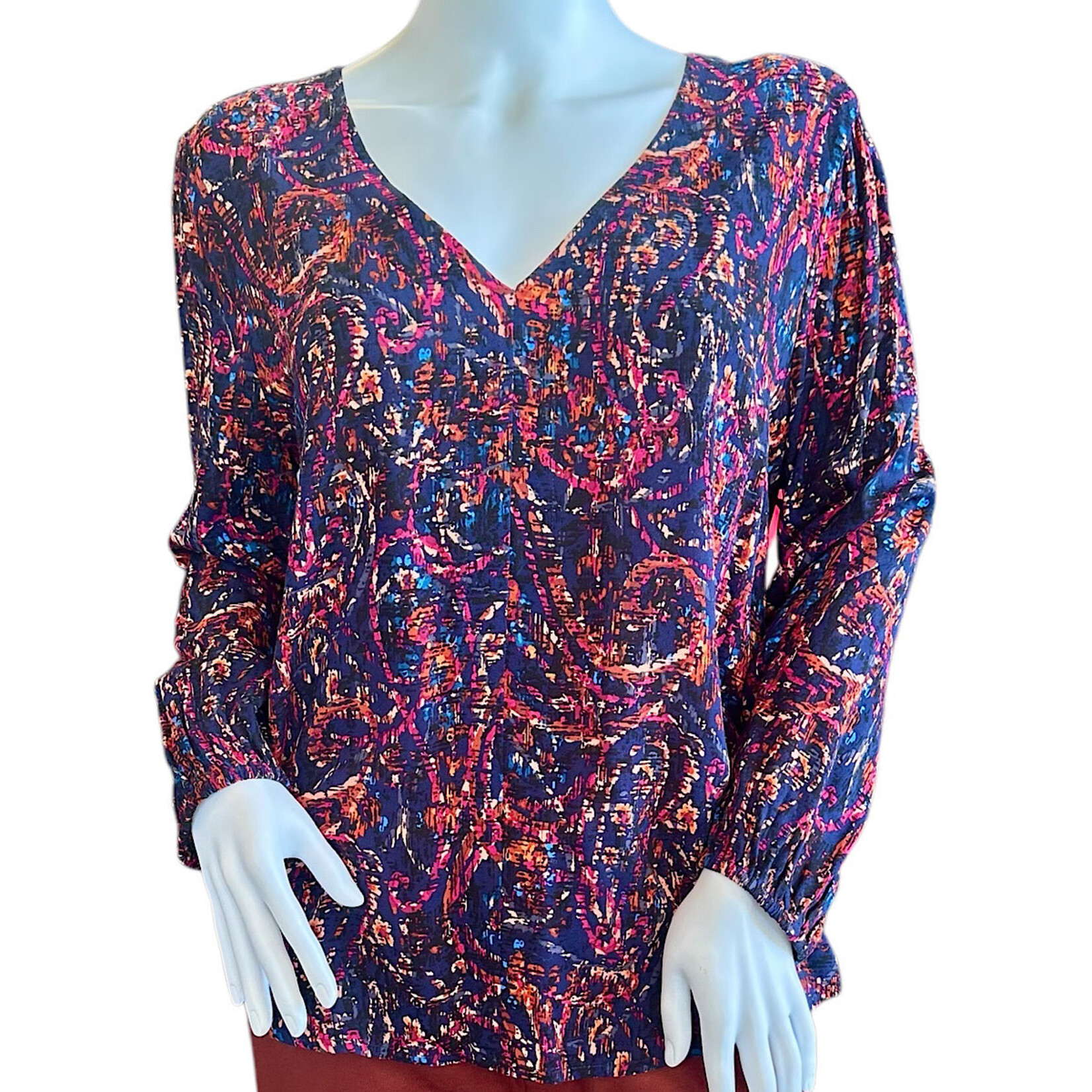 Batik Paisley 3/4 Sleeve V Neck Small Top