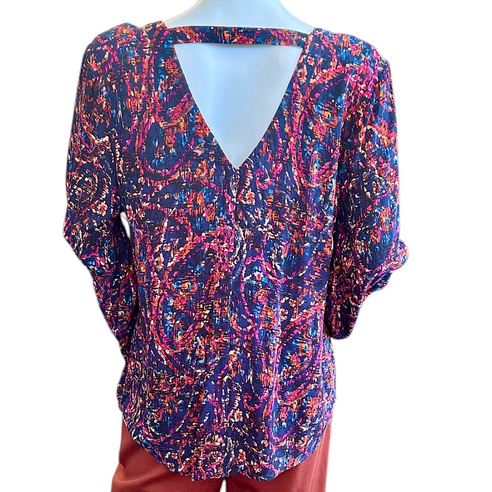 Batik Paisley 3/4 Sleeve V Neck Small Top